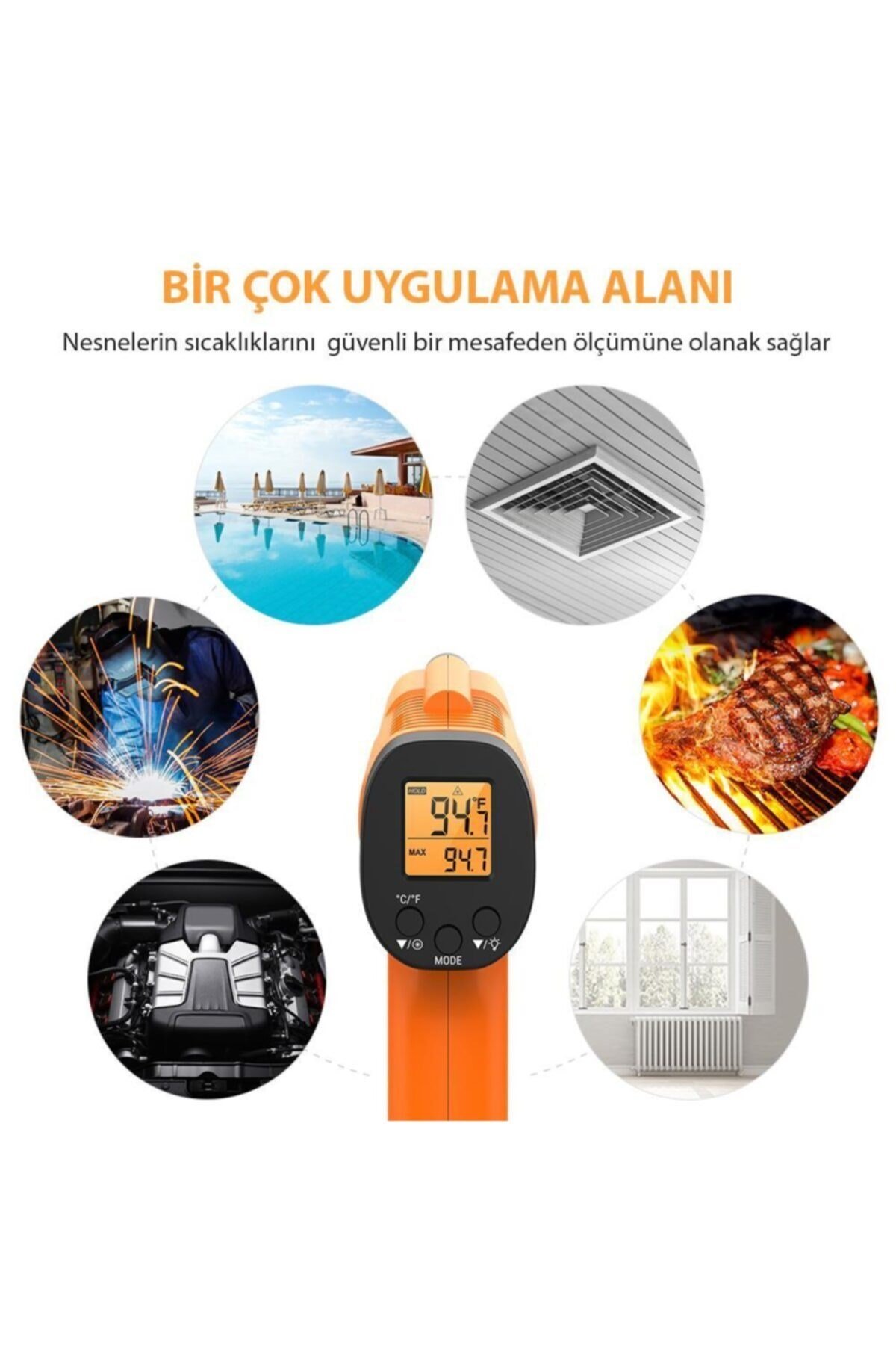 Tp30 Lazer Odaklı Kızılötesi -50/+550°c Endüstriyel Katı-sıvı Sıcaklık Ölçme Termometresi
