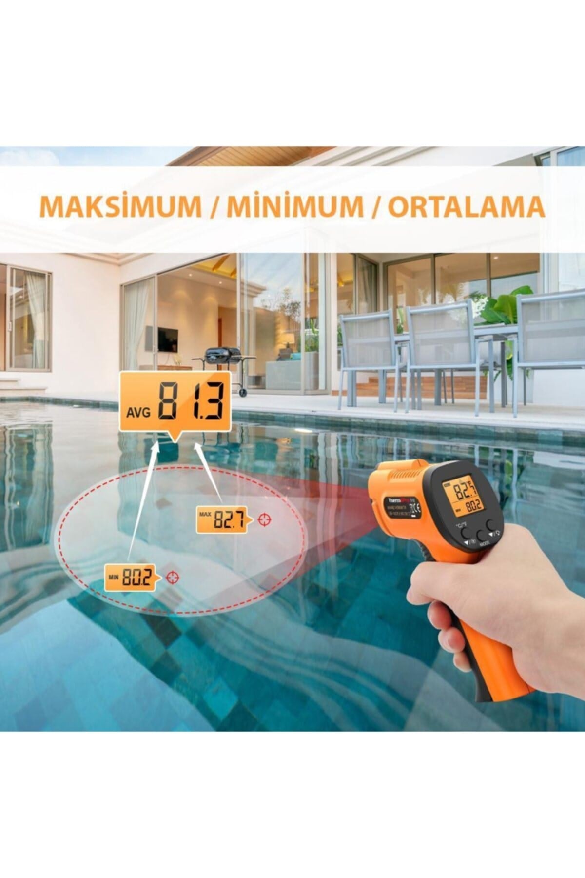 Tp30 Lazer Odaklı Kızılötesi -50/+550°c Endüstriyel Katı-sıvı Sıcaklık Ölçme Termometresi