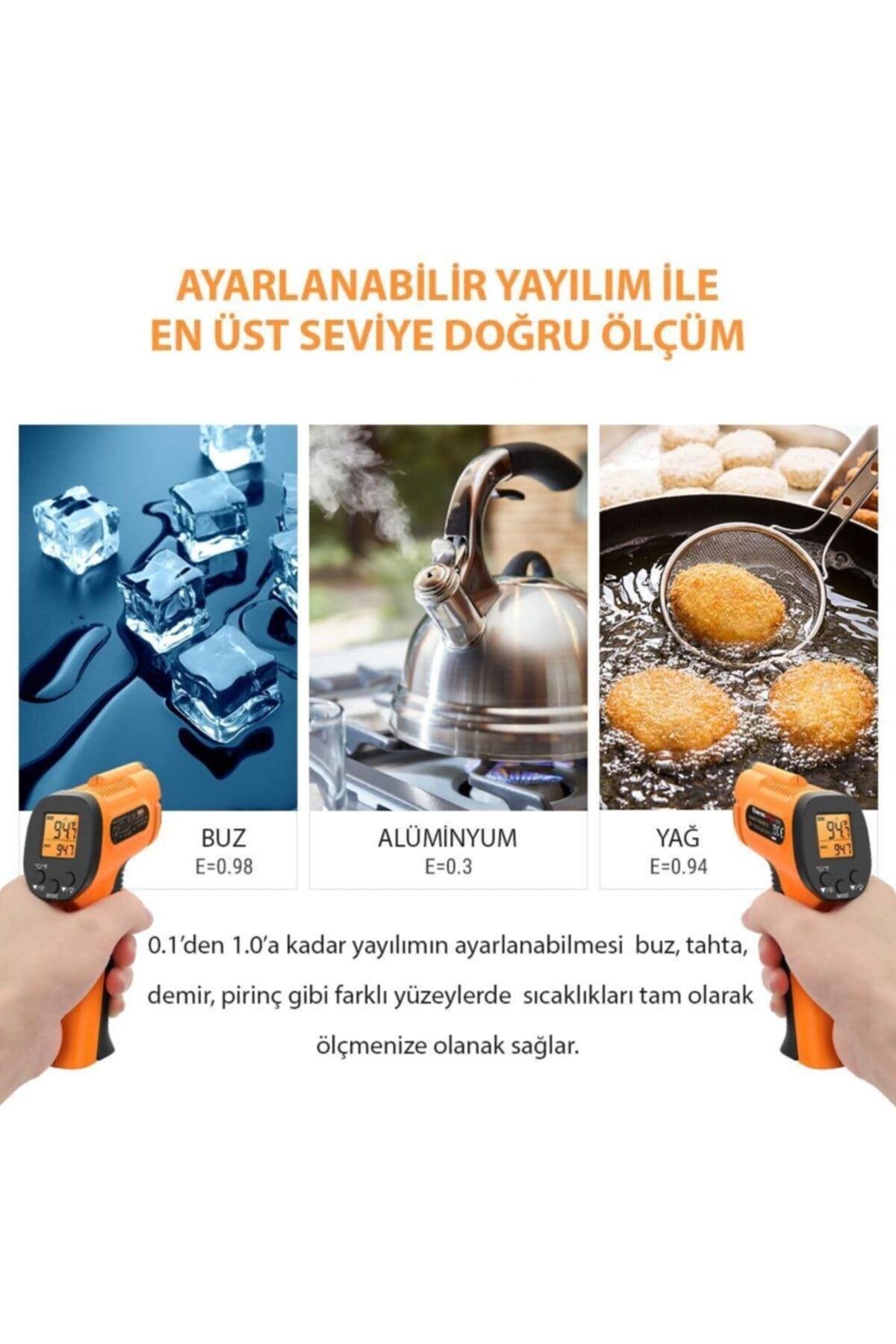 Tp30 Lazer Odaklı Kızılötesi -50/+550°c Endüstriyel Katı-sıvı Sıcaklık Ölçme Termometresi
