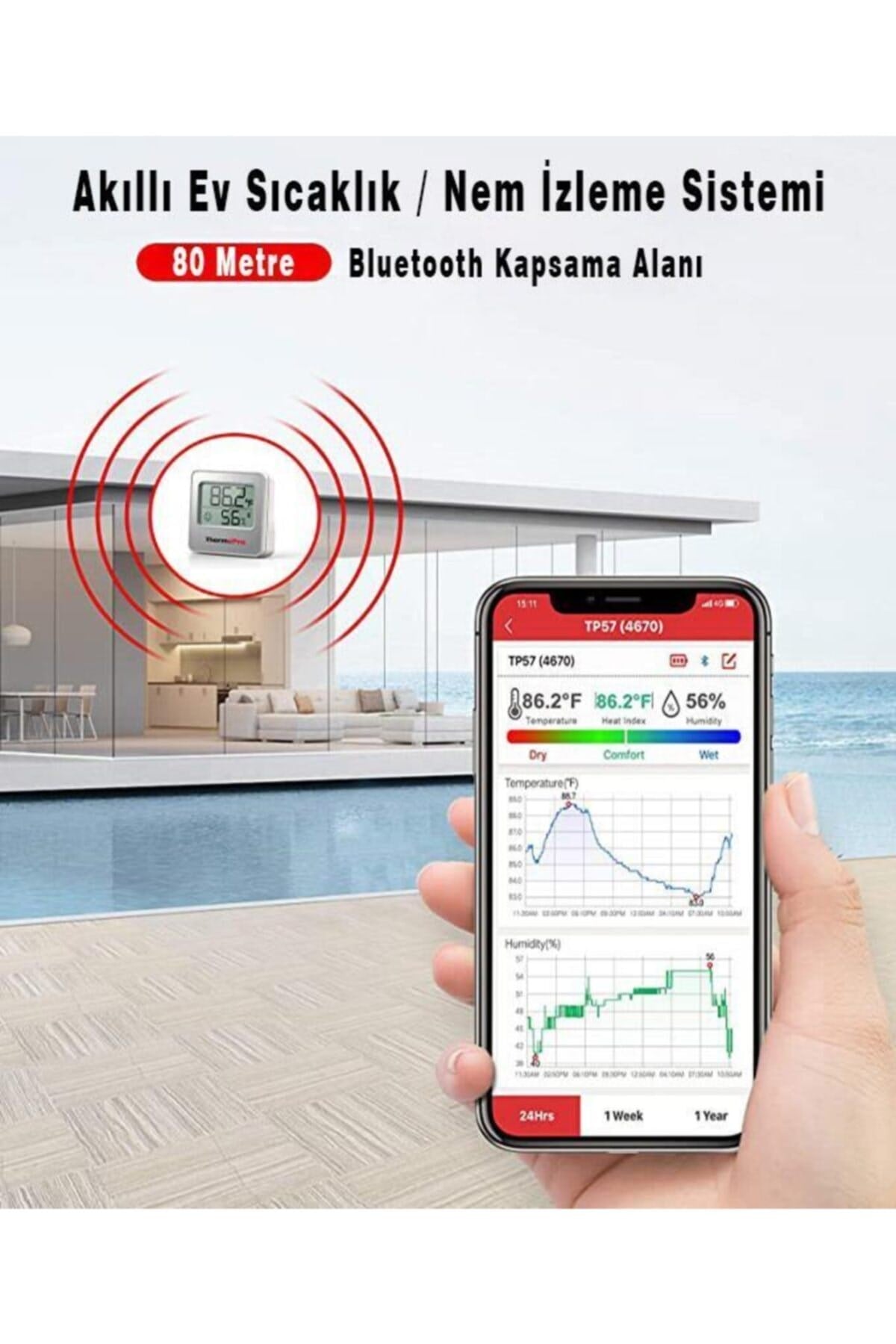 Tp357 Bluetooth Limit Aşım Uyarılı Iç Mekan Dijital Sıcaklık Ve Nem Ölçer Termometre