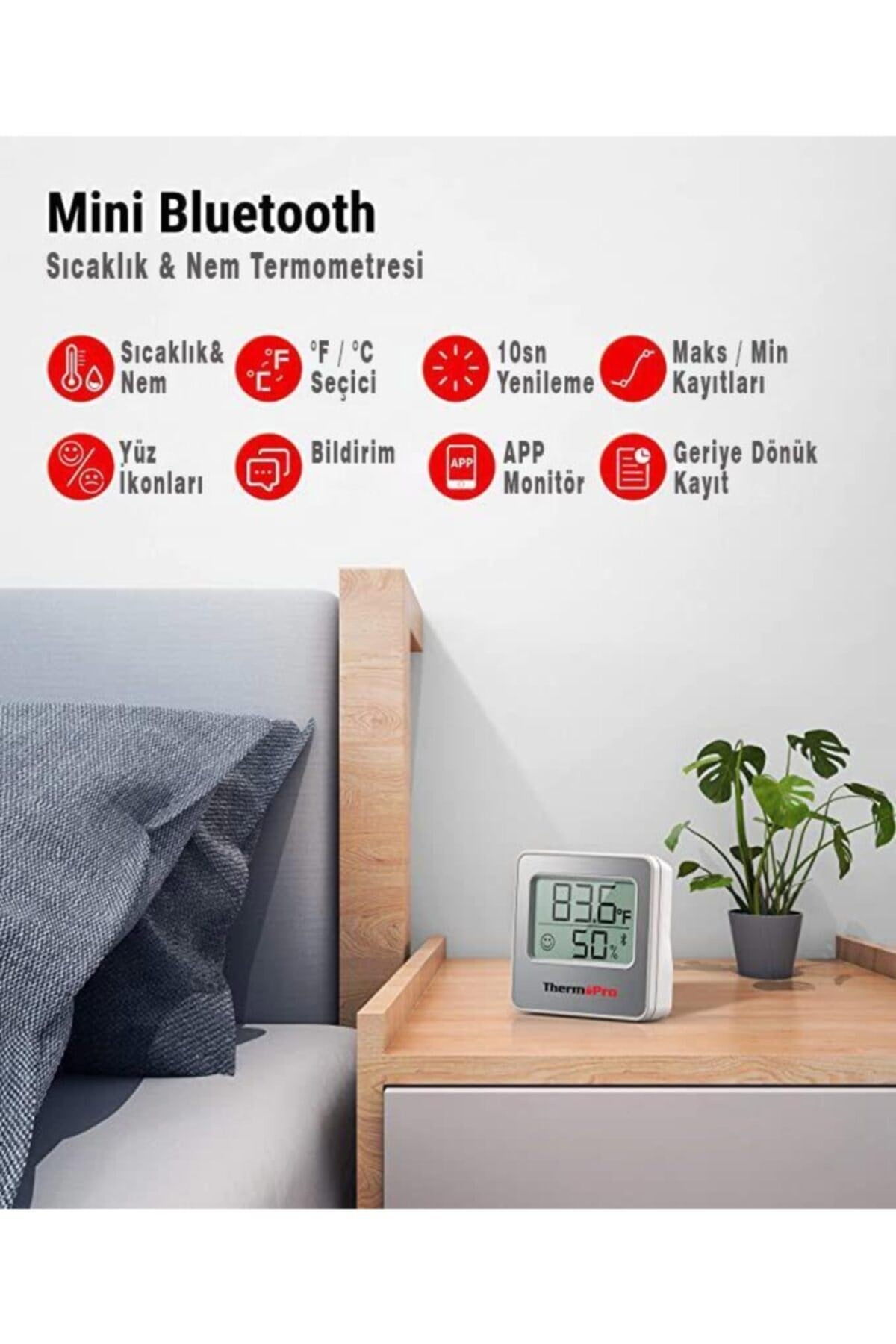 Tp357 Bluetooth Limit Aşım Uyarılı Iç Mekan Dijital Sıcaklık Ve Nem Ölçer Termometre