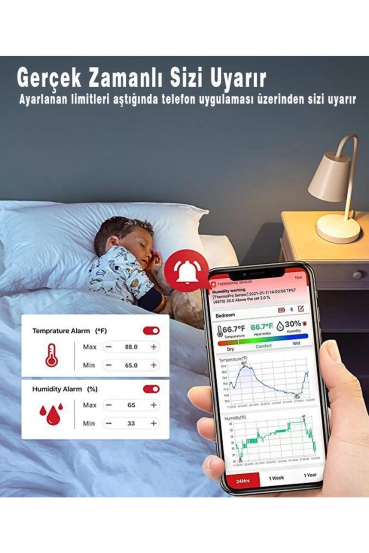 Tp357 Bluetooth Limit Aşım Uyarılı Iç Mekan Dijital Sıcaklık Ve Nem Ölçer Termometre