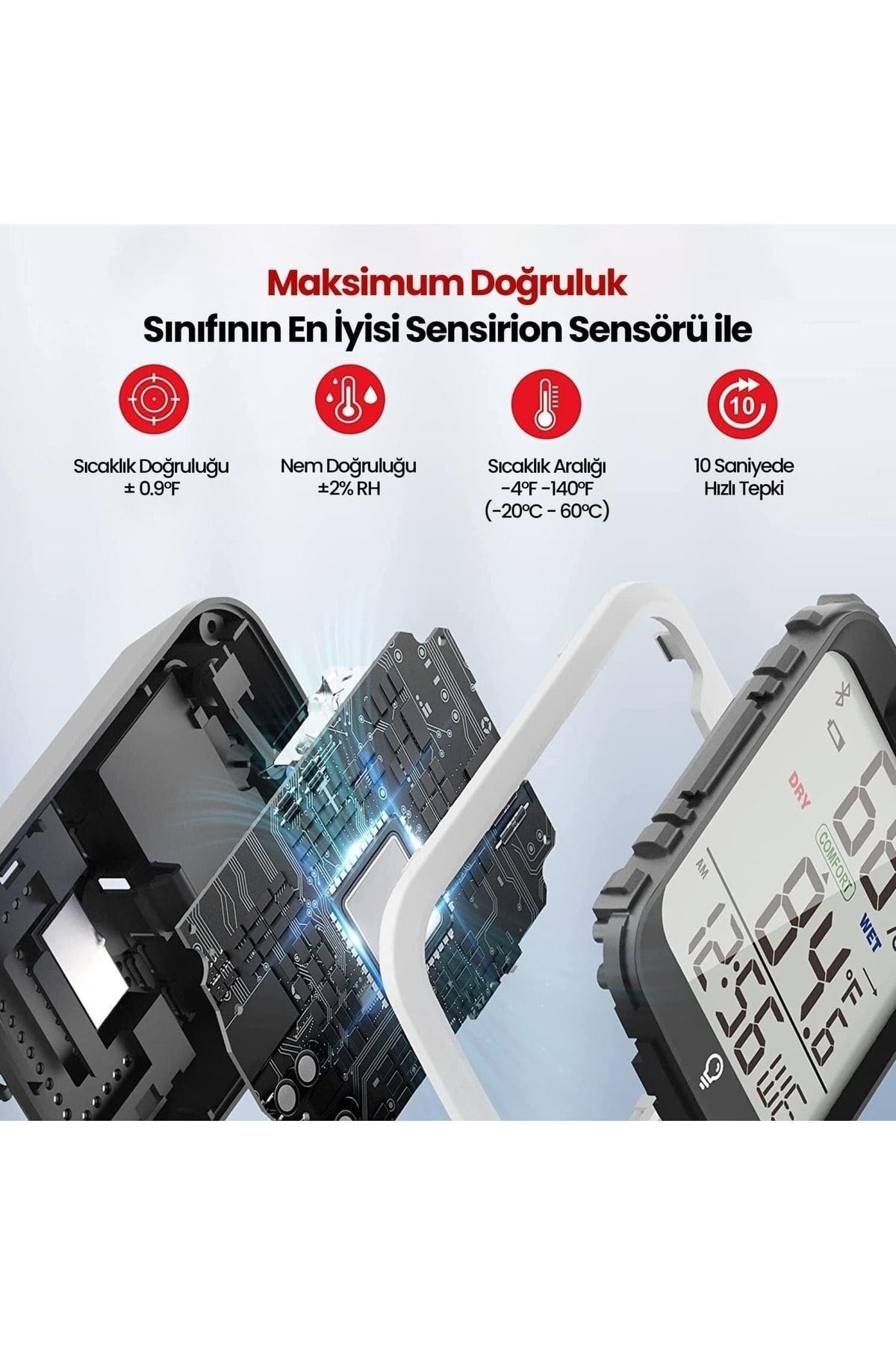 Tp358 Telefon Kontrollü, Saatli, Takvimli, Iç Mekan Sıcaklık Ve Nem Ölçer Termometre