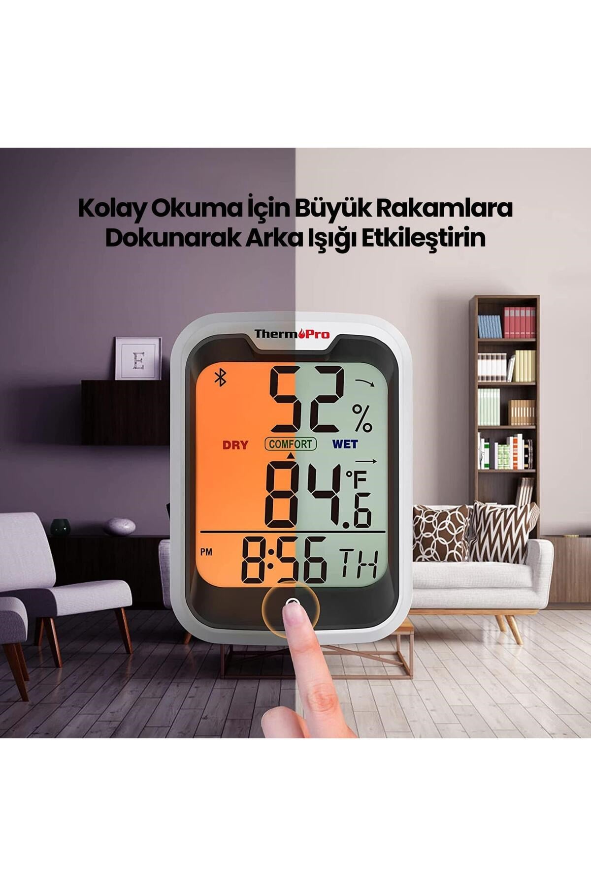 TP358 Telefon Kontrollü, Saatli, Takvimli, İç Mekan Sıcaklık ve Nem Ölçer Termometre 2 Ade