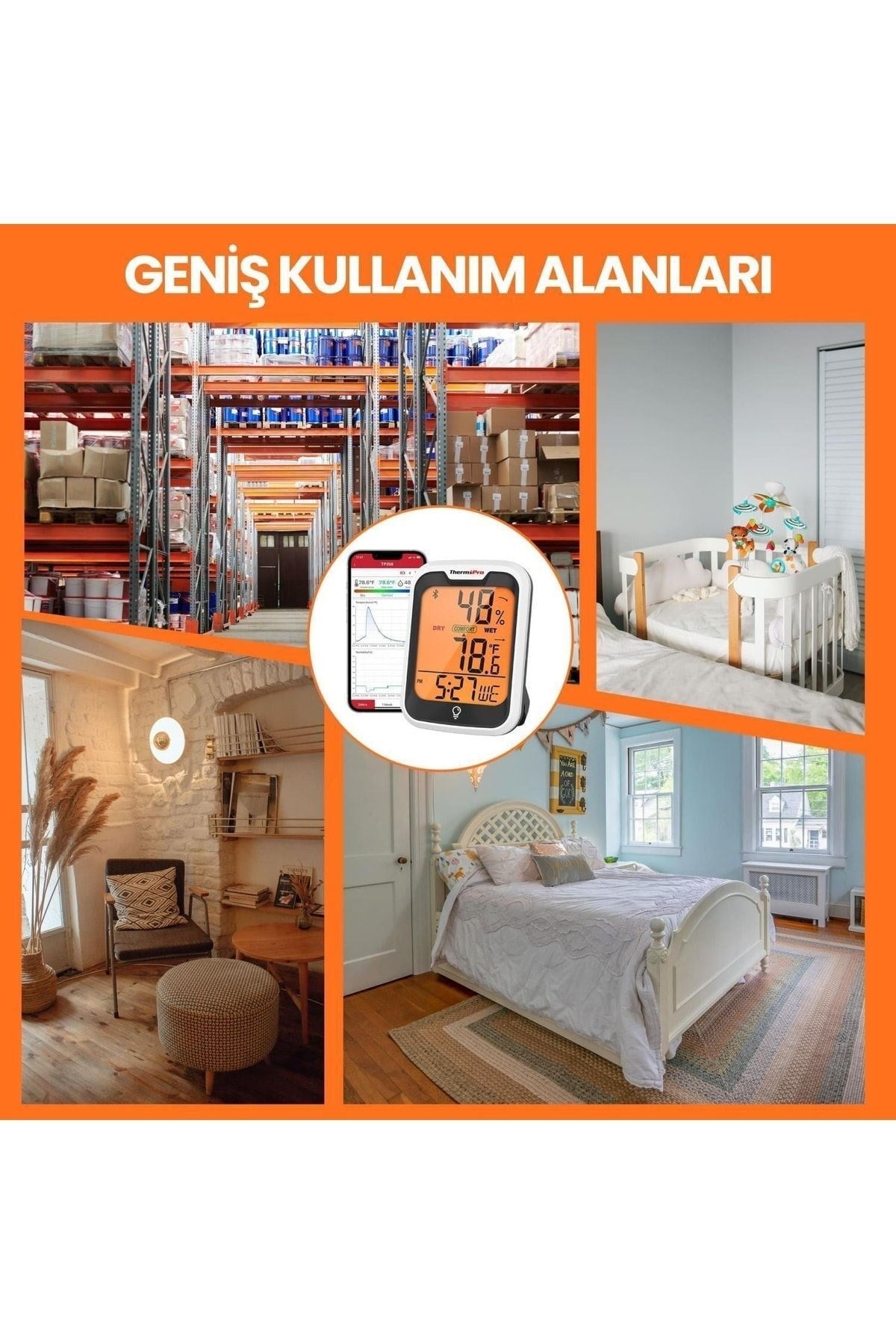 Tp358 Telefon Kontrollü, Saatli, Takvimli, Iç Mekan Sıcaklık Ve Nem Ölçer Termometre