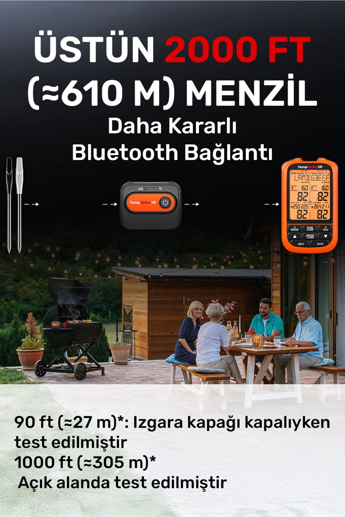 TP863B 2Problu Zamanlayıcılı 610m Kablosuz Barbekü/Mangal Profesyonel Pişirme Termometresi