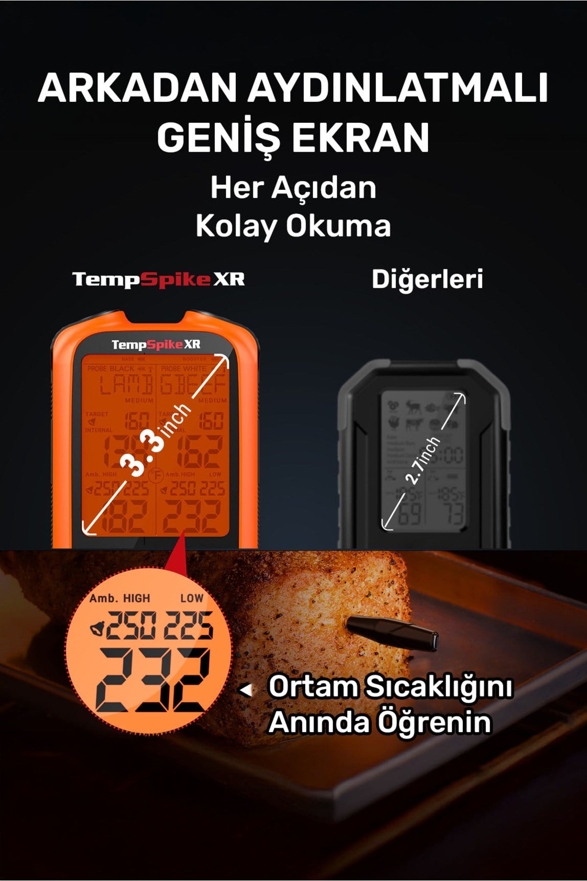 TP863B 2Problu Zamanlayıcılı 610m Kablosuz Barbekü/Mangal Profesyonel Pişirme Termometresi