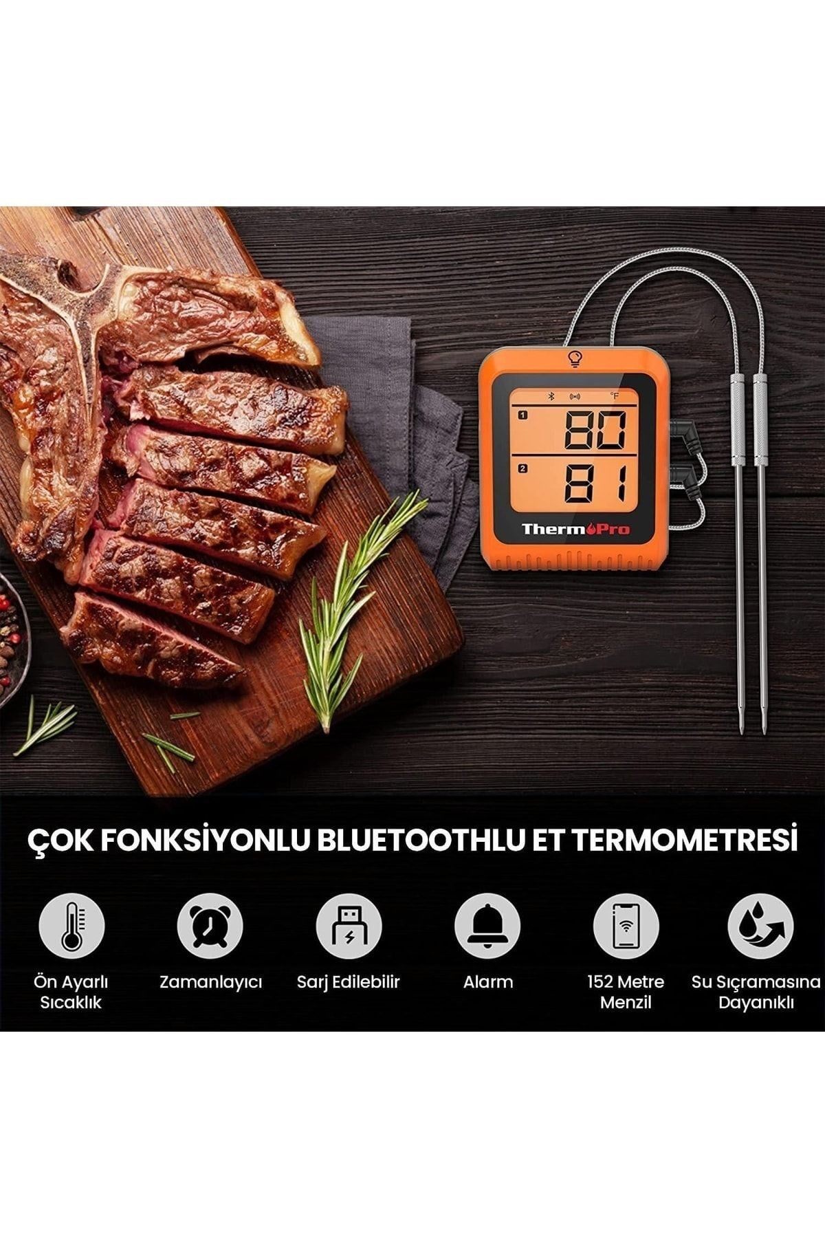 Tp920 Cep Telefonu Kontrollü, Bluetooth Ve Çift Problu Profesyonel Gıda Pişirme Termom
