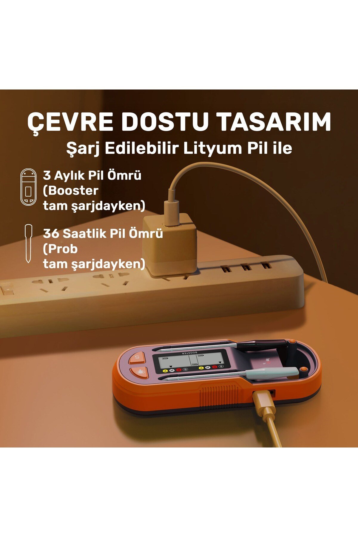 TP972 Şarjlı 182m Kablosuz Alarmlı 2Problu Telefon Kontrollü Profesyonel Gıda Termometresi