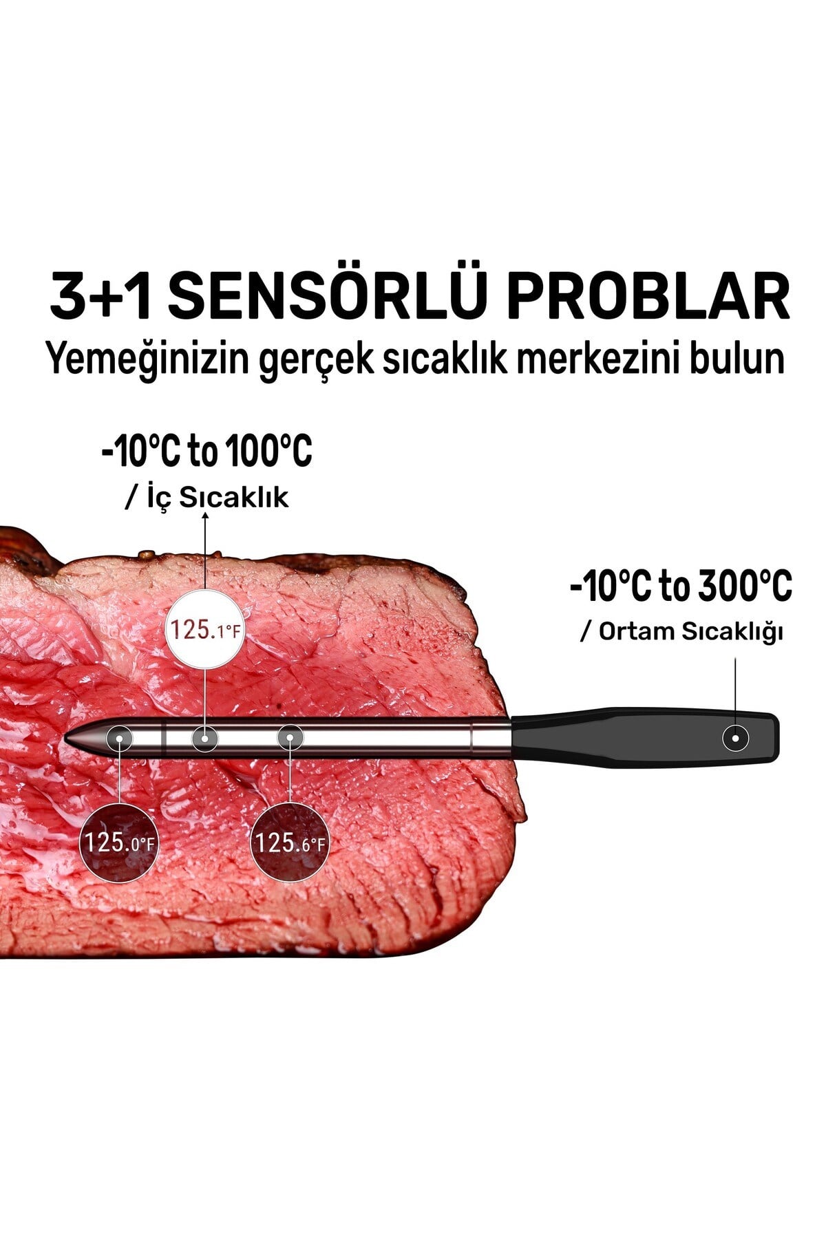 TP980-2 Şarjlı 320m Kablosuz Alarmlı 2Problu APP, Monitörlü Profesyonel Gıda Termometresi