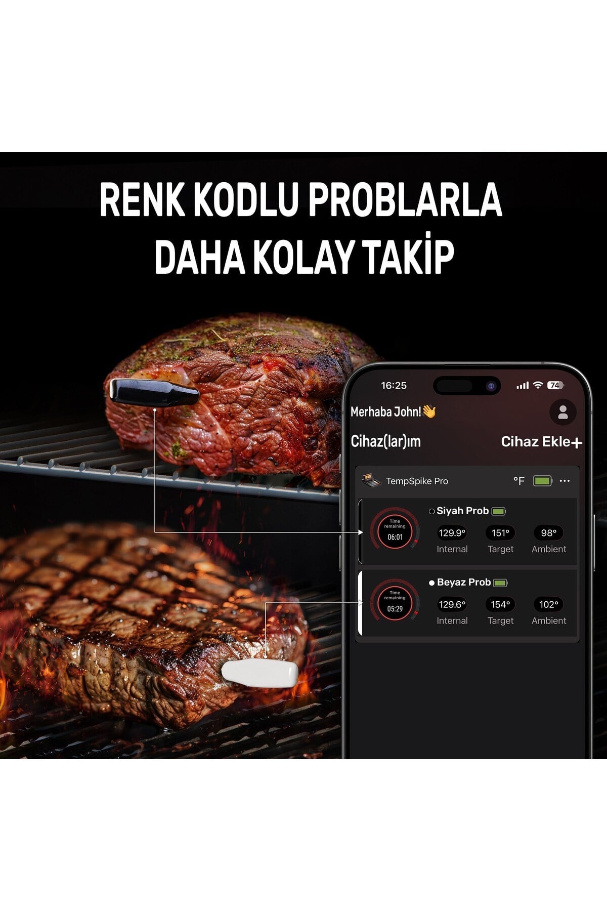 TP980-2 Şarjlı 320m Kablosuz Alarmlı 2Problu APP, Monitörlü Profesyonel Gıda Termometresi