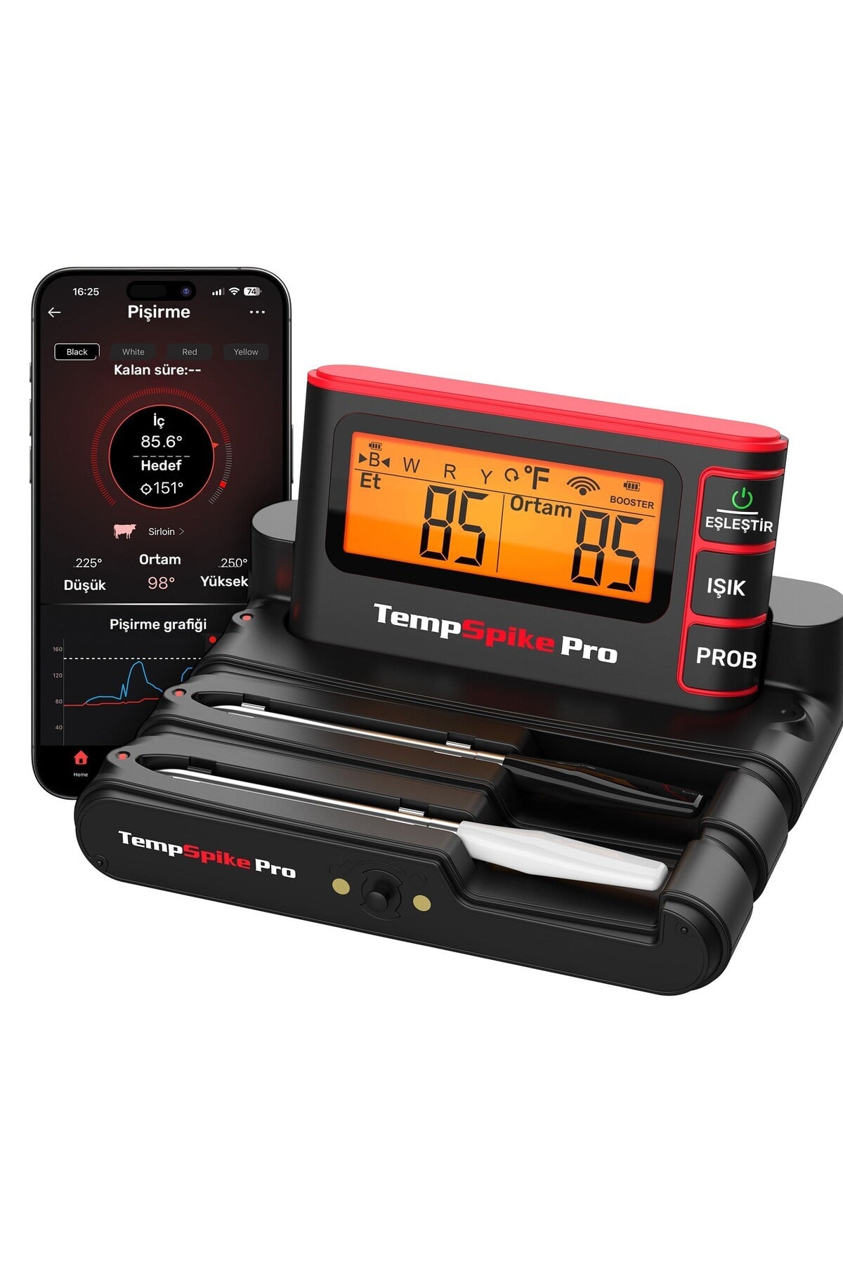 TP980-2 Şarjlı 320m Kablosuz Alarmlı 2Problu APP, Monitörlü Profesyonel Gıda Termometresi