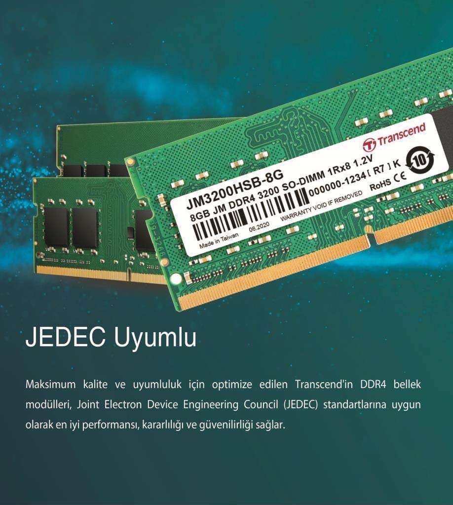 Transcend JM3200HSB-8G 8GB DDR4 3200Mhz CL22 1.2V Notebook Ram