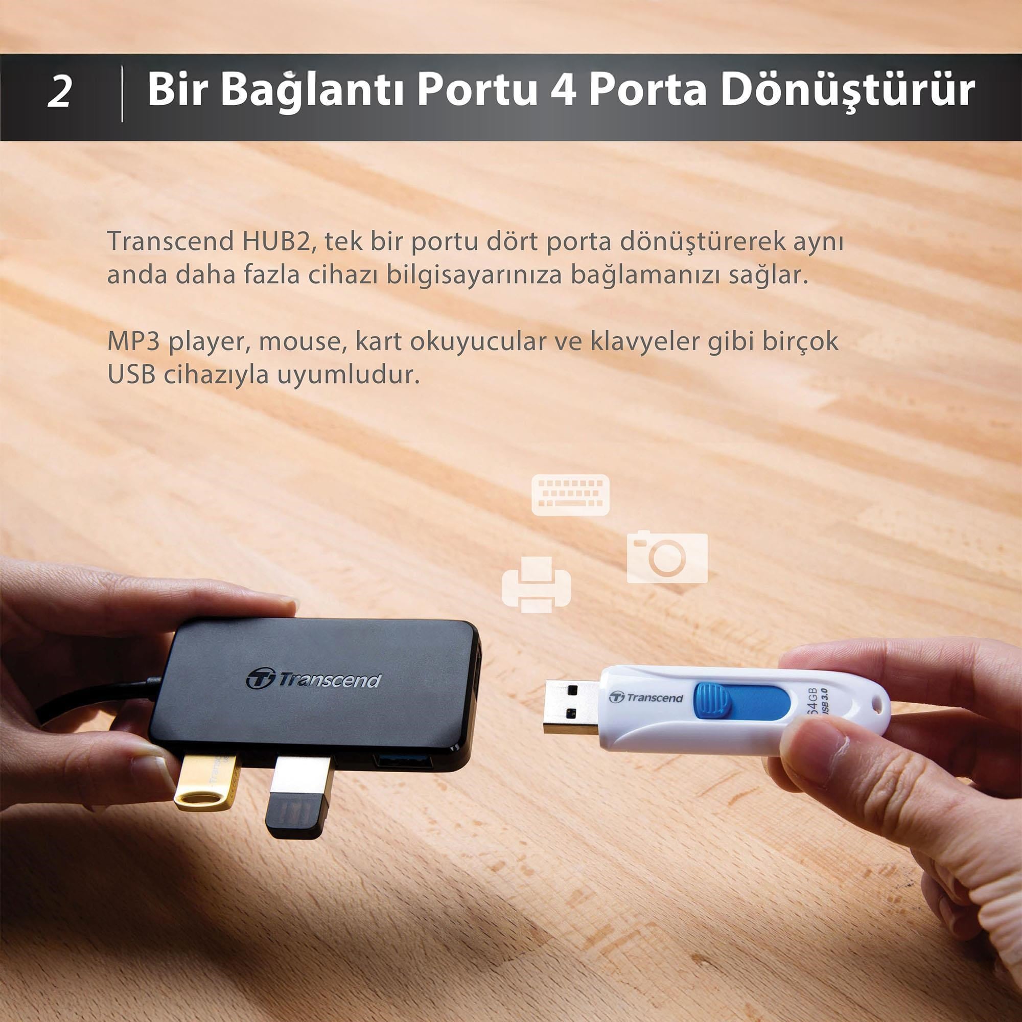 Transcend TS-HUB2K USB 3.1 Gen 1, USB A to 4 Port USB Çoklayıcı HUB