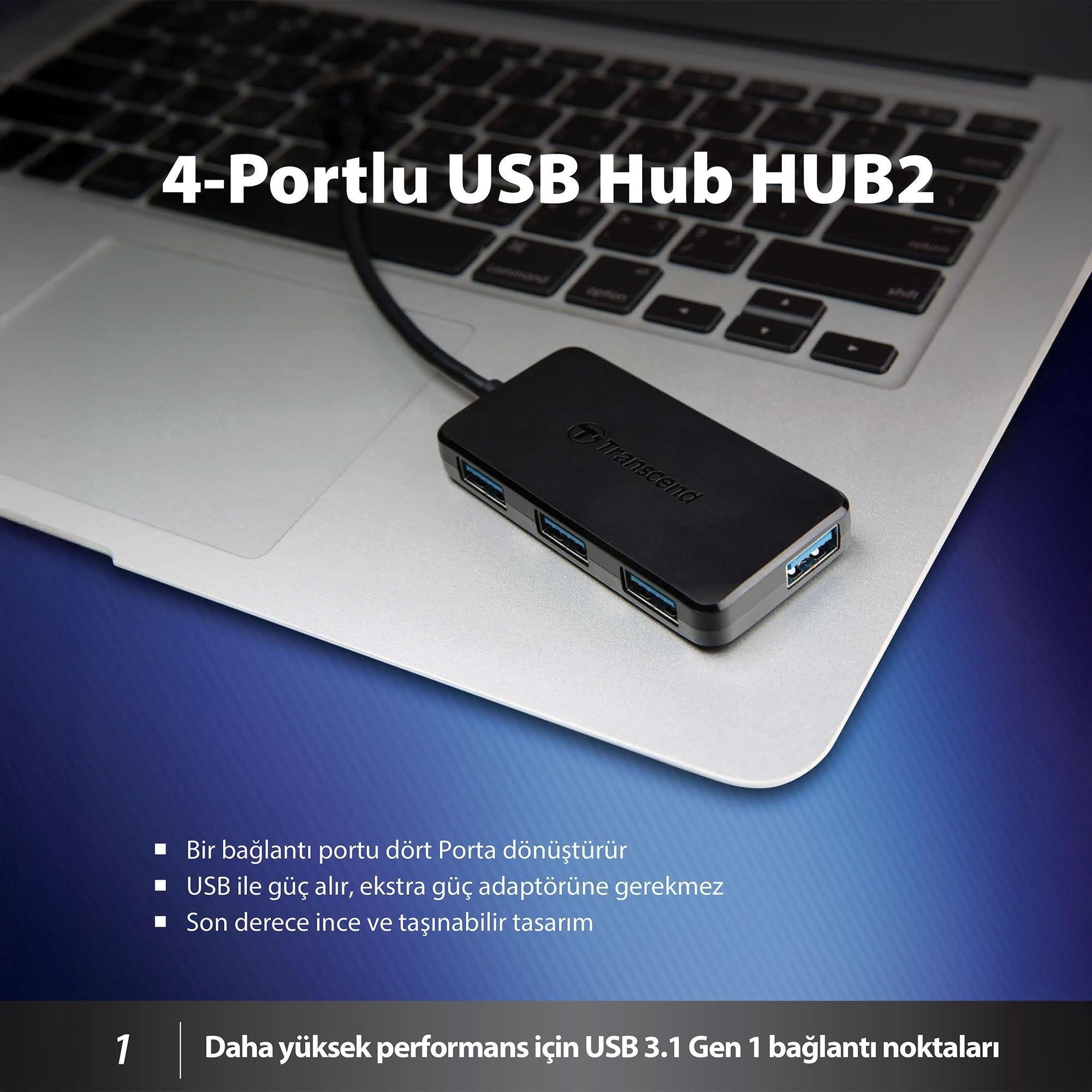 Transcend TS-HUB2K USB 3.1 Gen 1, USB A to 4 Port USB Çoklayıcı HUB