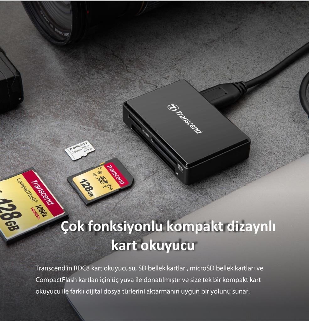 Transcend TS-RDC8K2 CF/SD/SDHC/SDXC/microSD  Type-C Çoklu Kart Okuyucu