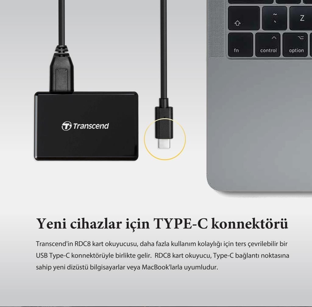 Transcend TS-RDC8K2 CF/SD/SDHC/SDXC/microSD  Type-C Çoklu Kart Okuyucu