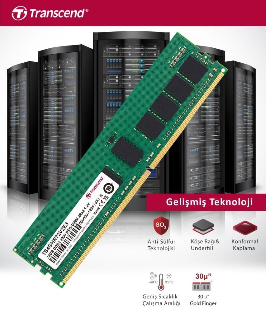 Transcend TS4GHR72V2E3 32GB DDR4 3200MHz 1.2V CL22 ECC Server Ram