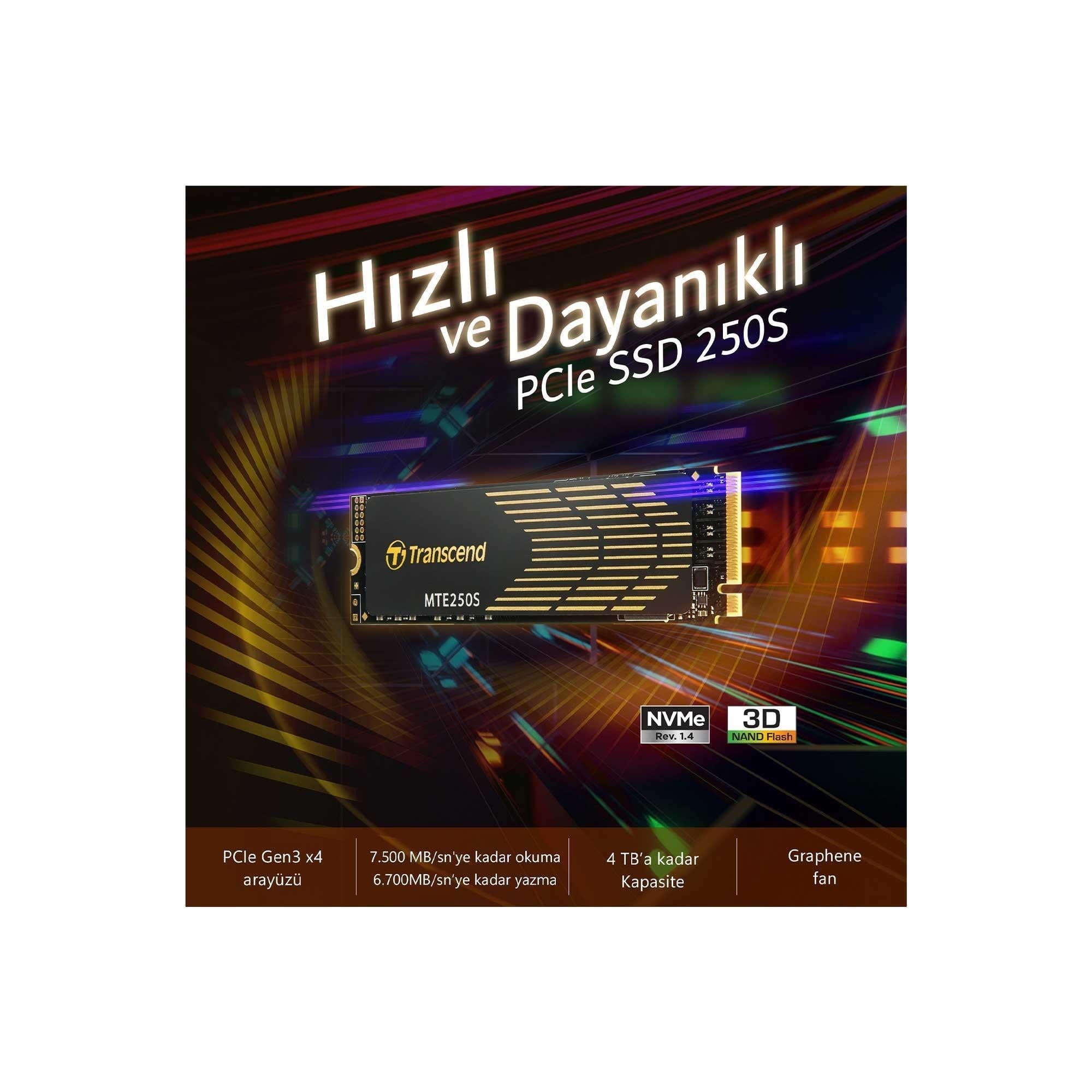 Transcend TS4TMTE250S 4TB 7500/6700MB/s PCIe Gen4x4 NVme 3D 2280 TLC M.2 SSD
