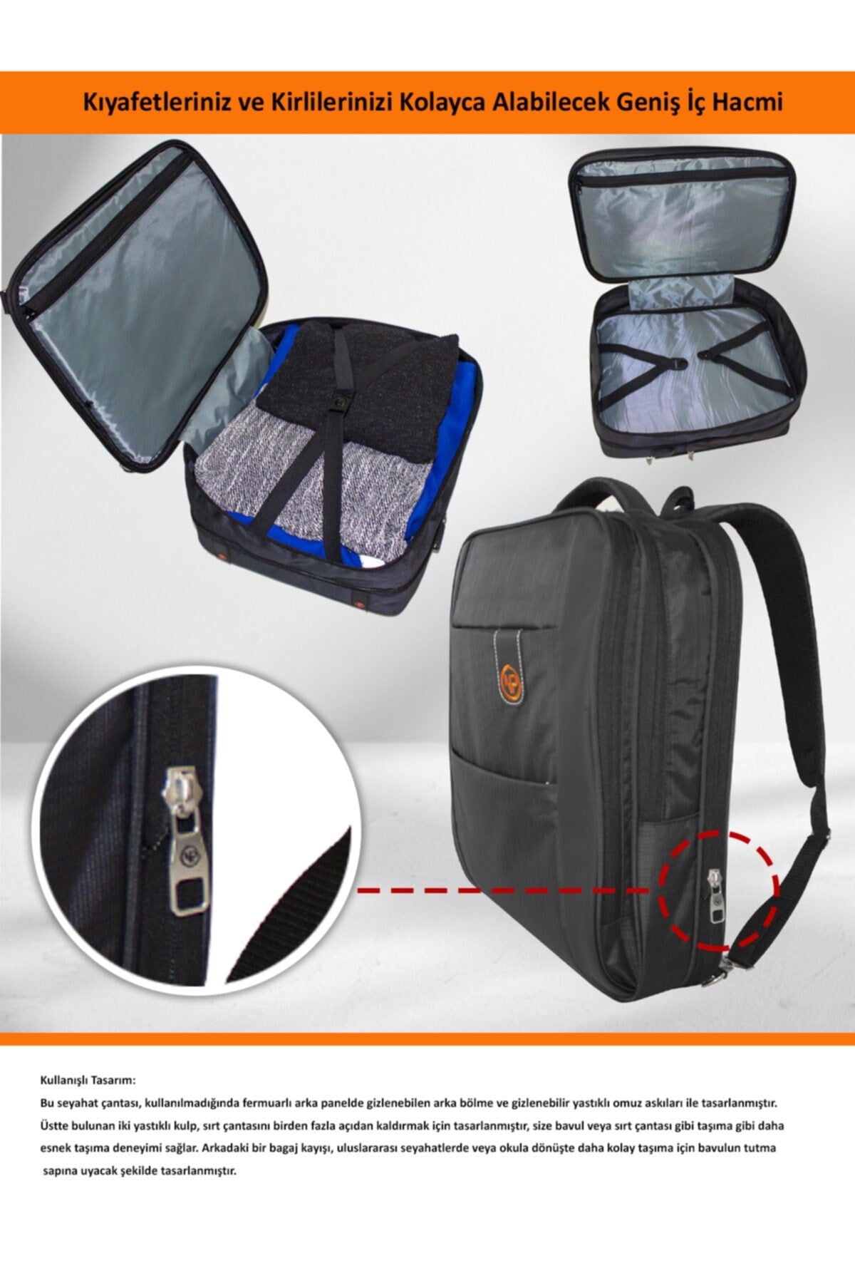 Trv02 Travela Genişleyebilir 40lt Notebook Ve Seyahat Sırt Çantası 16