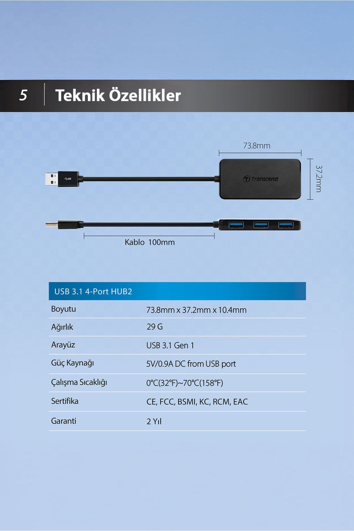 Ts-hub2k Usb 3.1 Gen 1, Usb A To 4 Port Usb Çoklayıcı Hub