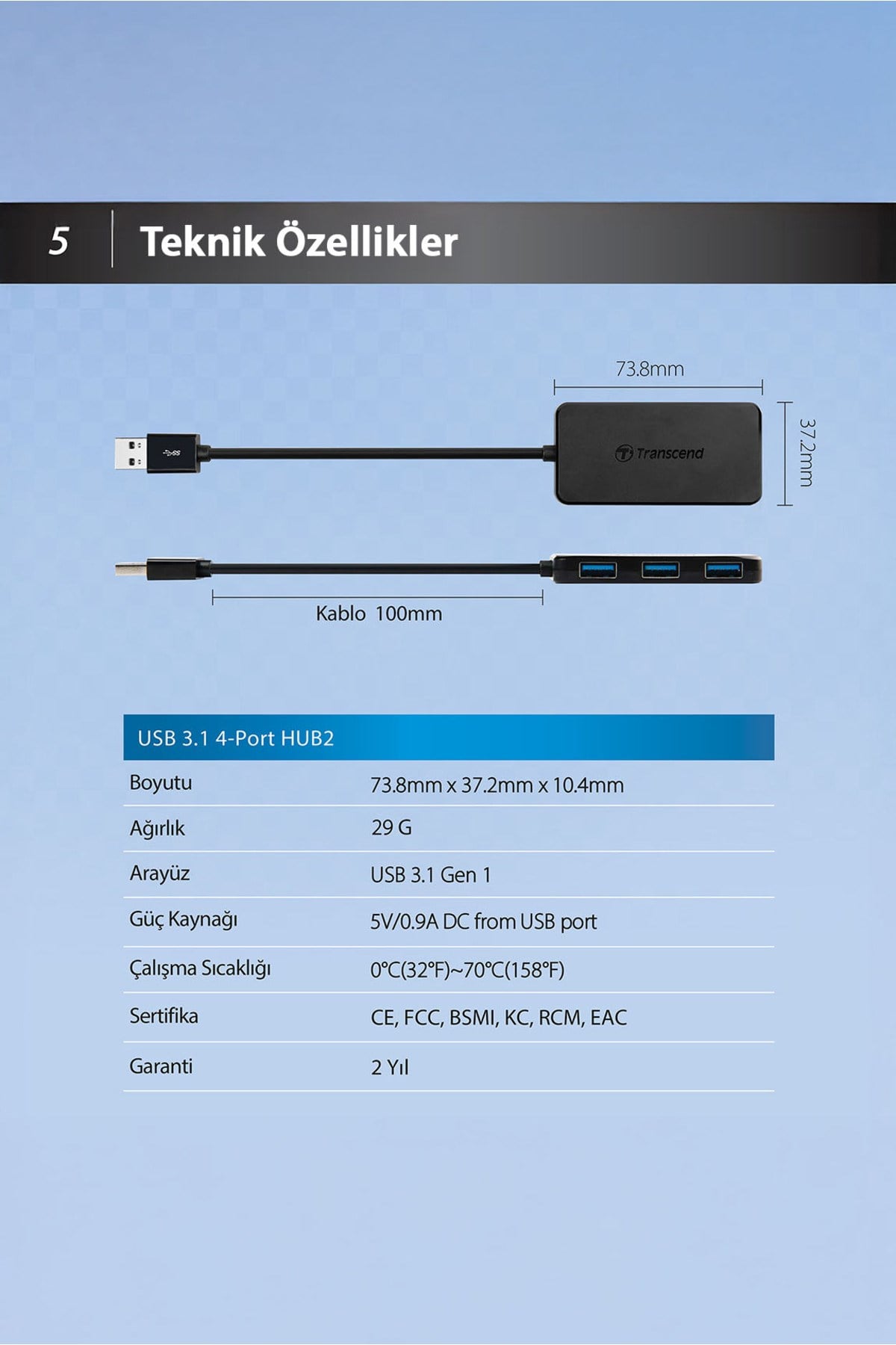 Ts-hub2k Usb 3.1 Gen 1, Usb A To 4 Port Usb Çoklayıcı Hub