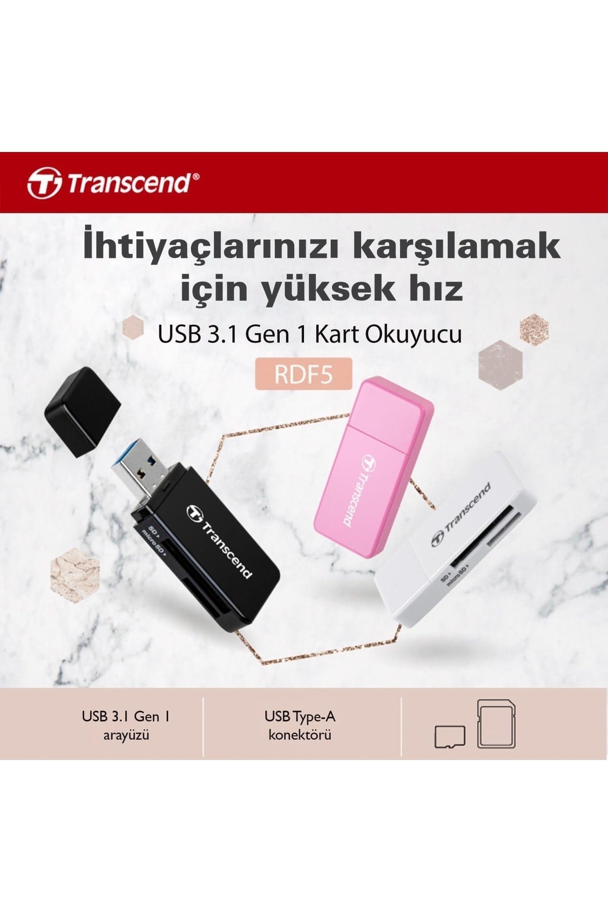 Ts-rdf5r Sd/microsd Usb 3.1 Kart Okuyucu Pembe