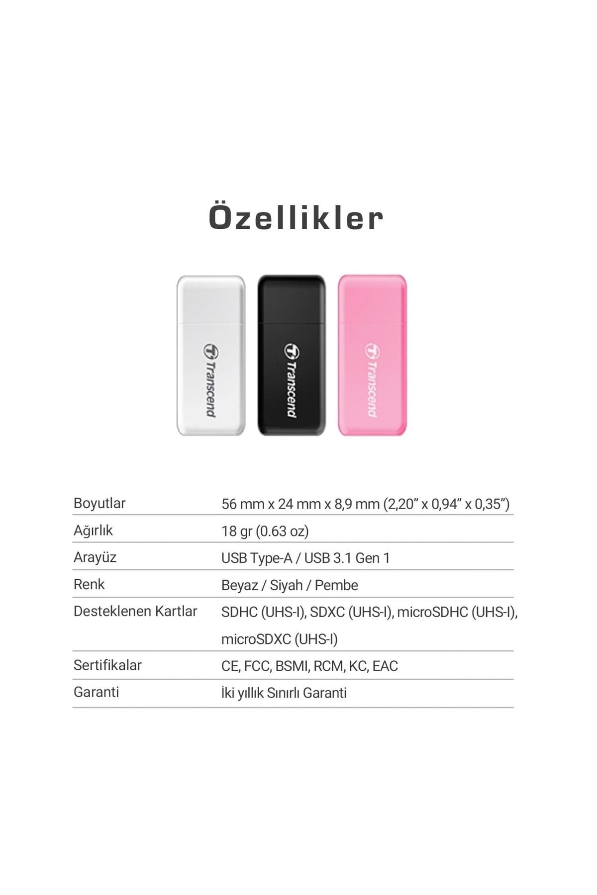 Ts-rdf5w Sd/microsd Usb 3.1 Kart Okuyucu Beyaz