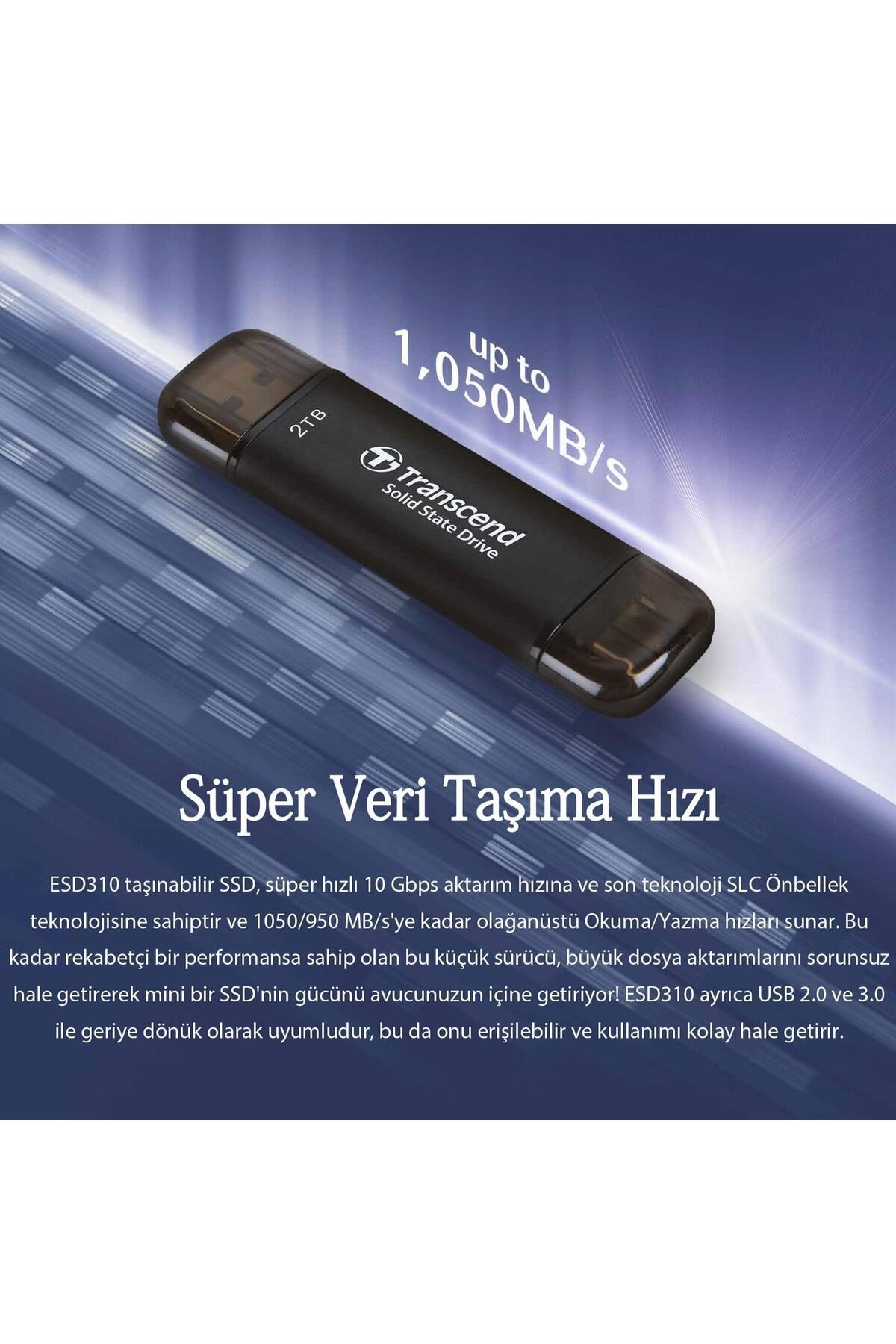 TS1TESD310C 1TB, External SSD, ESD310C,USB 10Gbps, Type C/A, Black