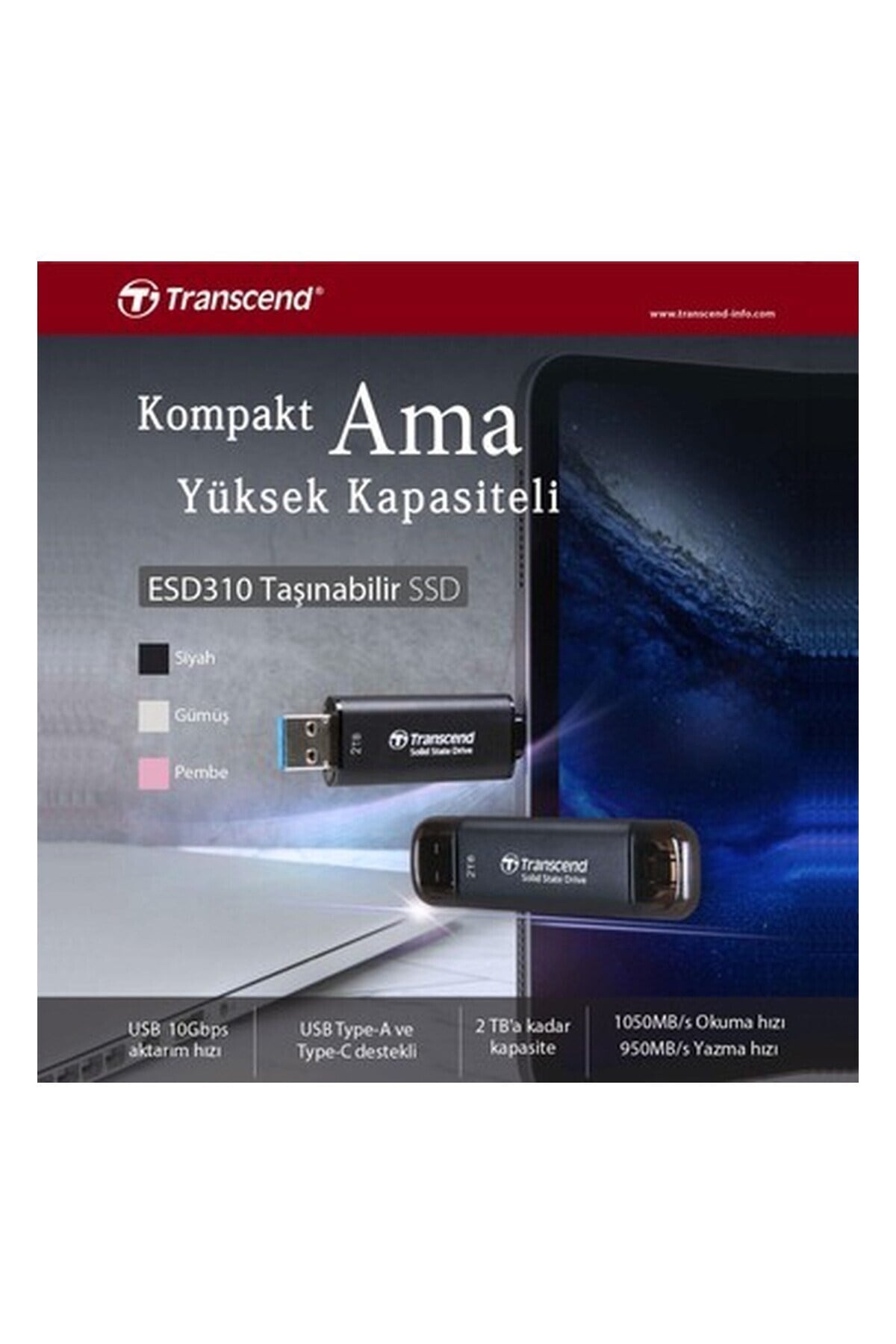 TS1TESD310P 1tb Usb/type-C 10GBPS Taşınabilir Harici SSD - Pembe