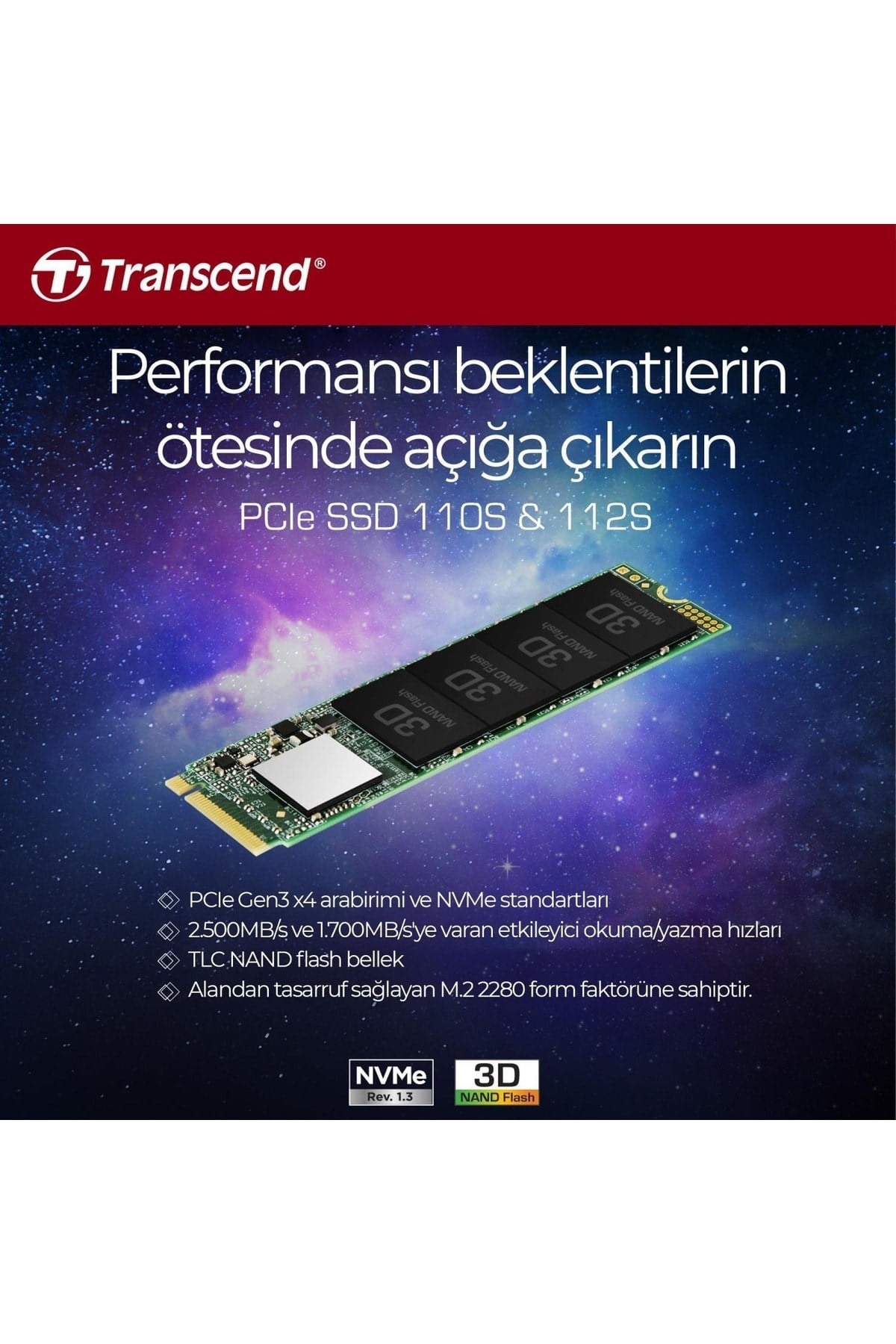 Ts1tmte110s 1tb 1700/1400mb/s Pcıe Gen3x4 Nvme 3d Tlc M.2 Ssd