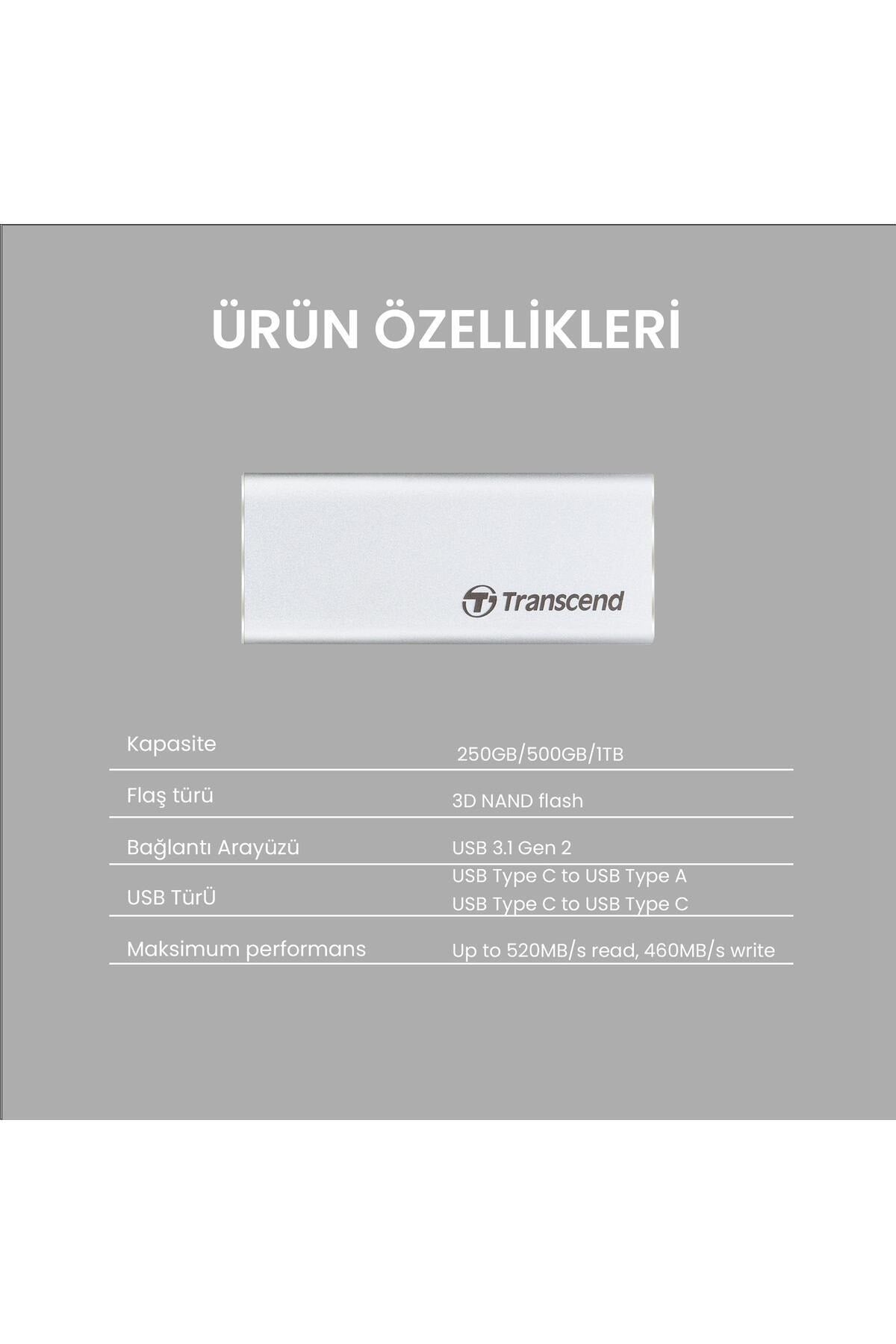 TS250GESD260C 250GB, External SSD, ESD260C,USB 3.1 Gen 2, Type C