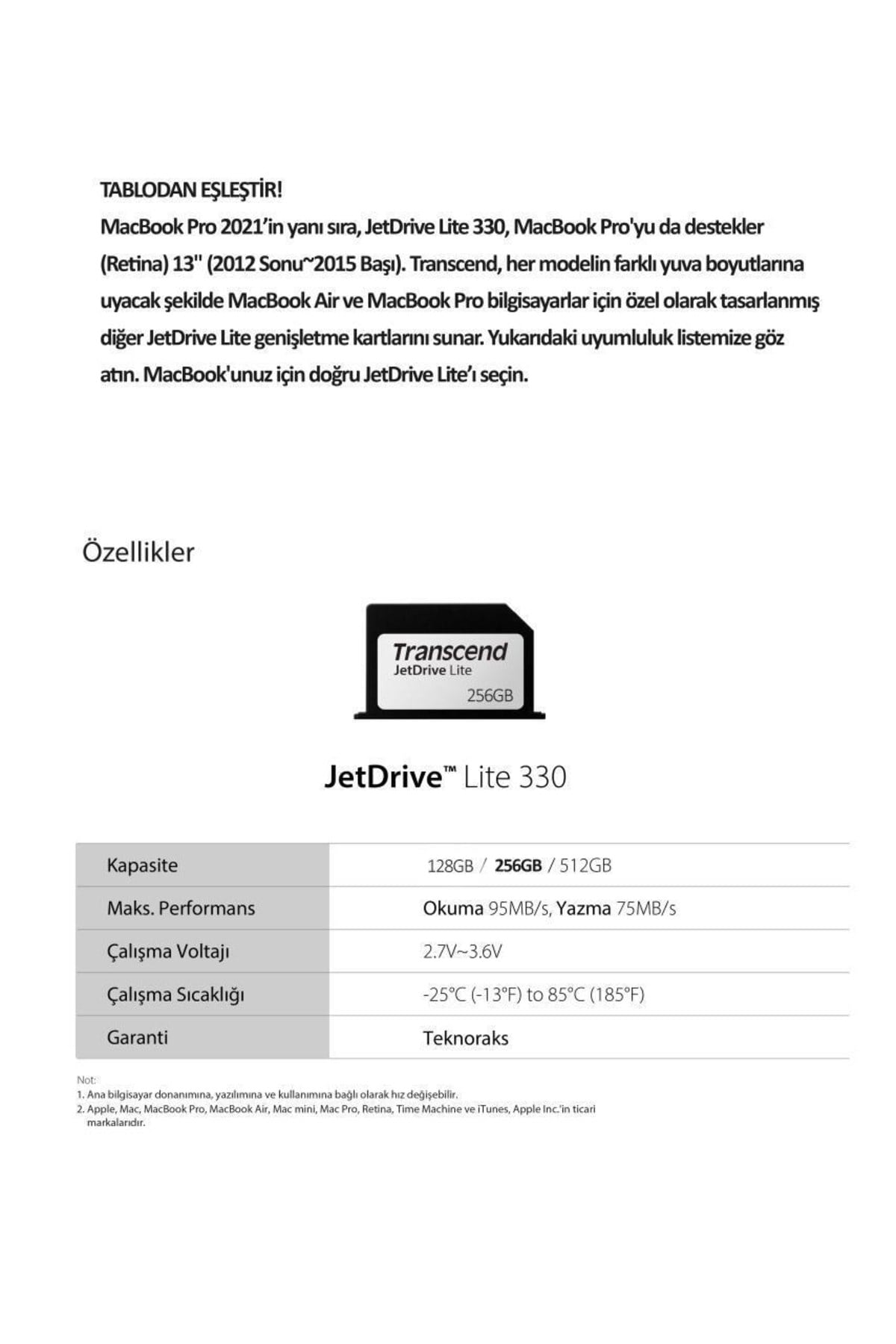 Ts256gjdl330 256gb Apple M1 Çip Uyumlu Macbook Hafıza Artırma Kartı