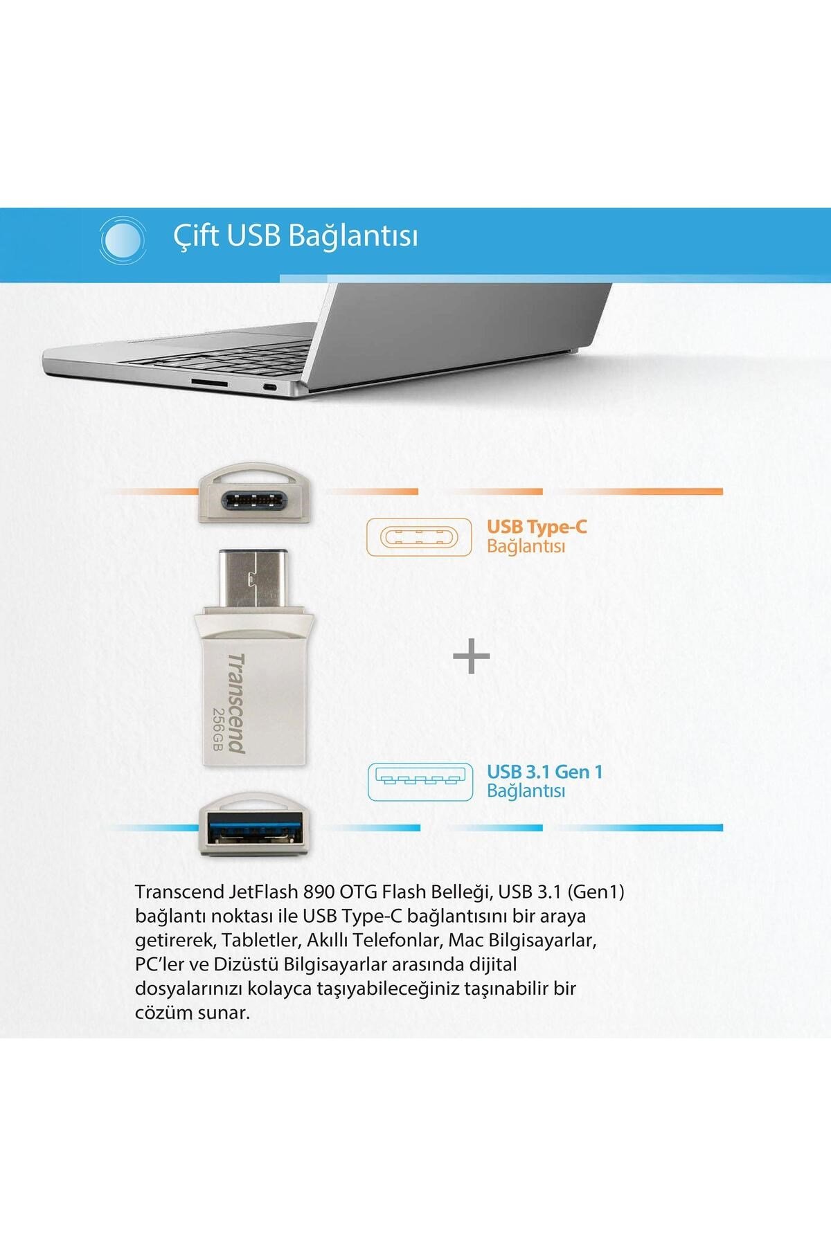 Ts256gjf890s 256gb Type-a&c Otg Usb3.1 Flash Bellek