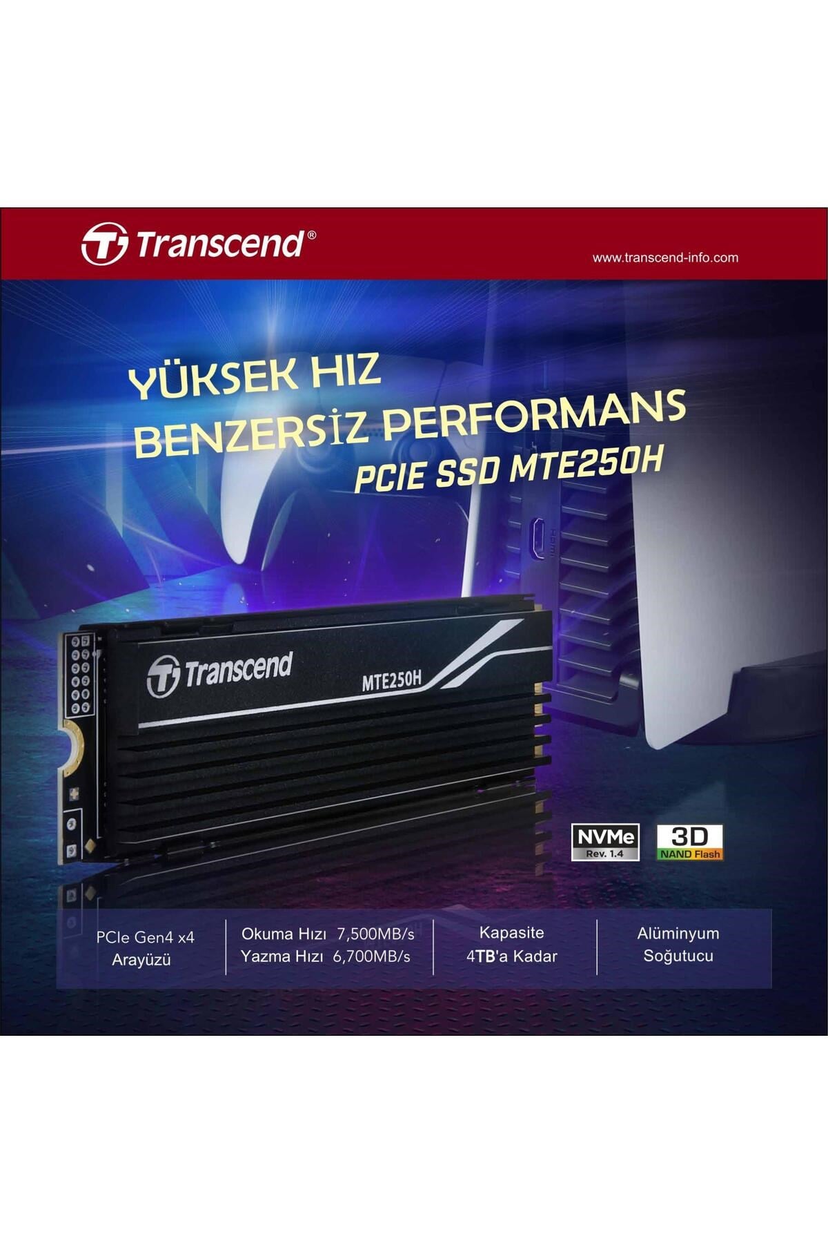 TS2TMTE250H 2TB M.2 2280 Gen4x4 NVMe Metal Soğutuculu SSD