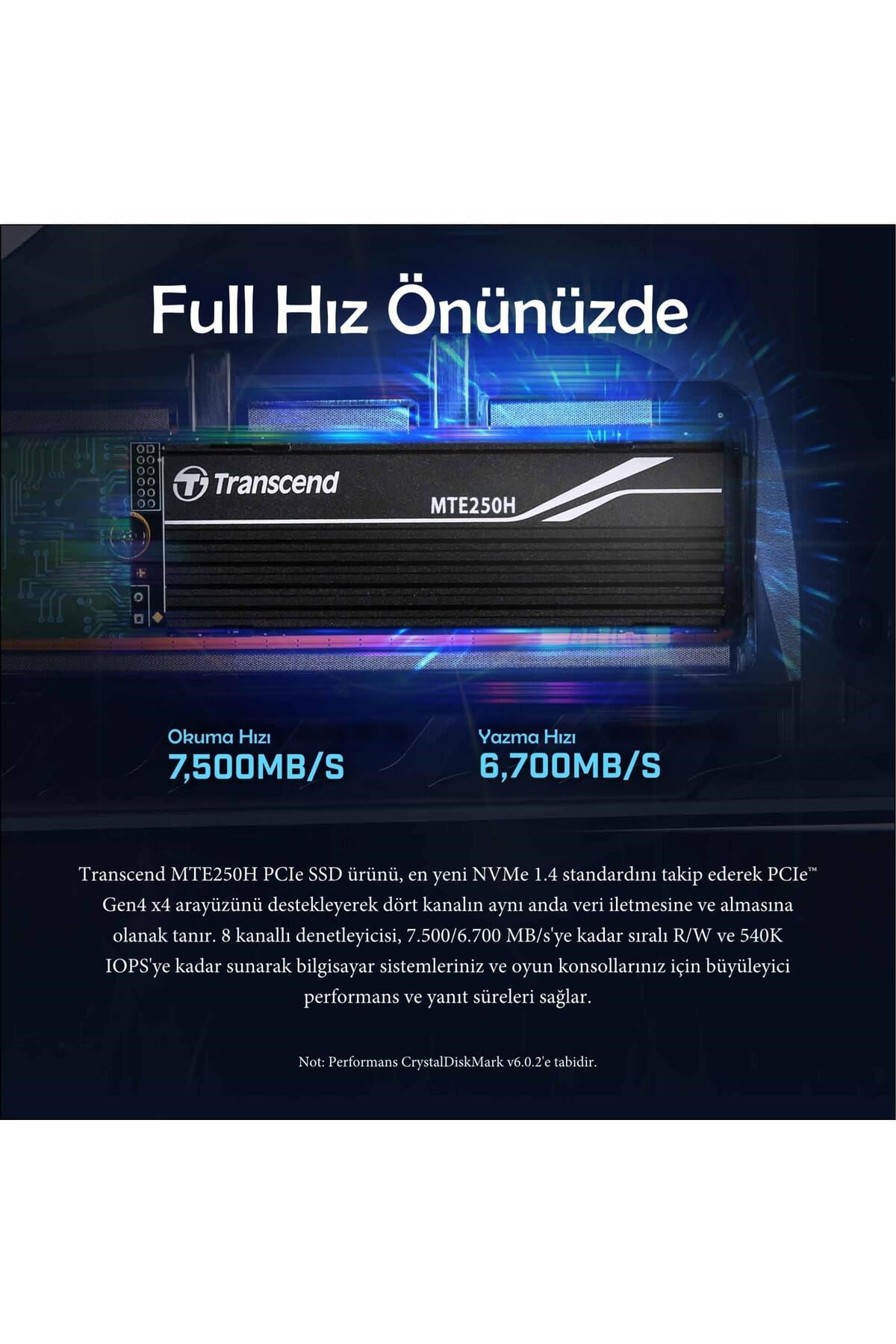TS4TMTE250H 4TB M.2 2280 Gen4x4 NVMe Metal Soğutuculu SSD