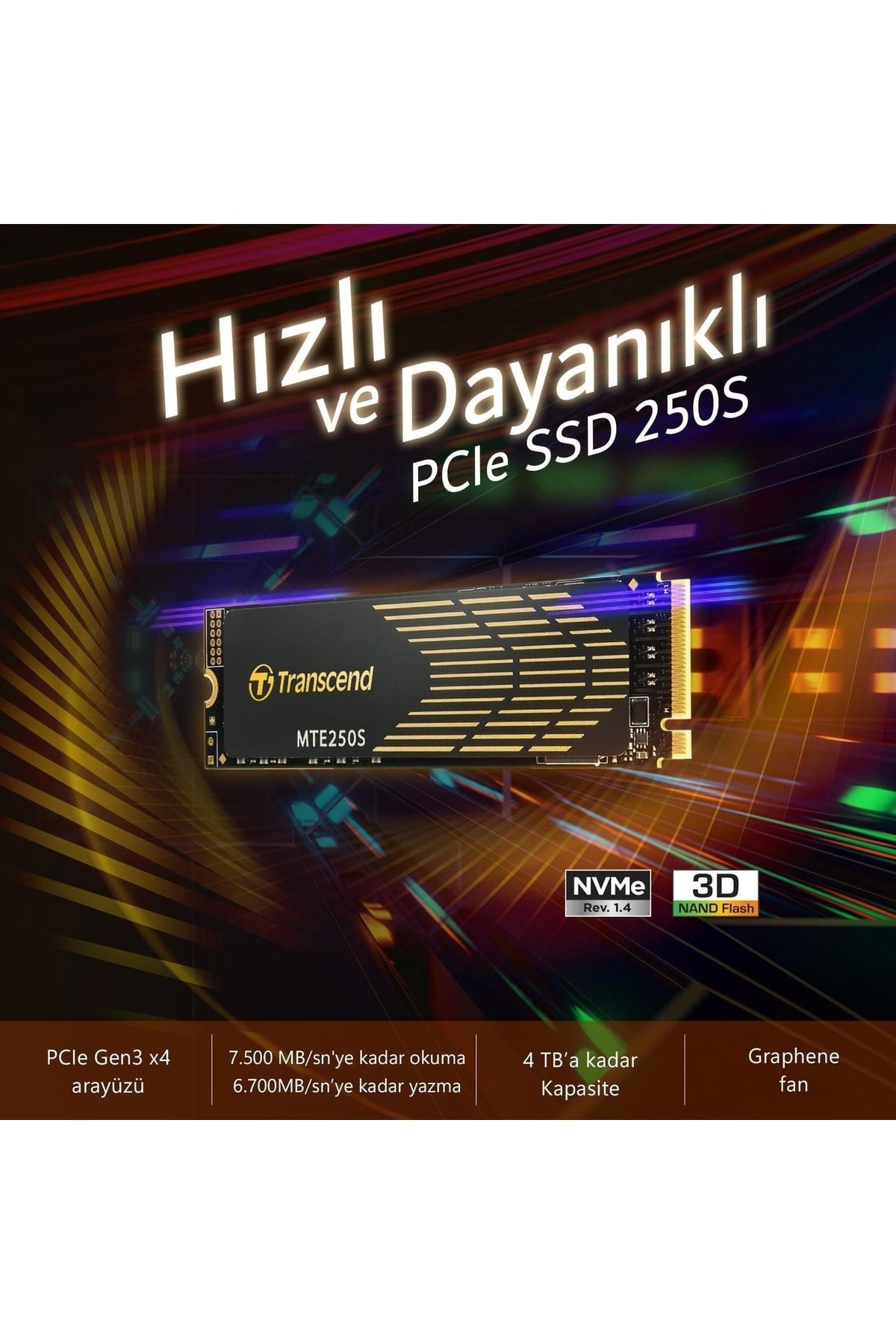 Ts4tmte250s 4tb 7500/6700mb/s Pcıe Gen4x4 Nvme 3d Tlc M.2 Ssd