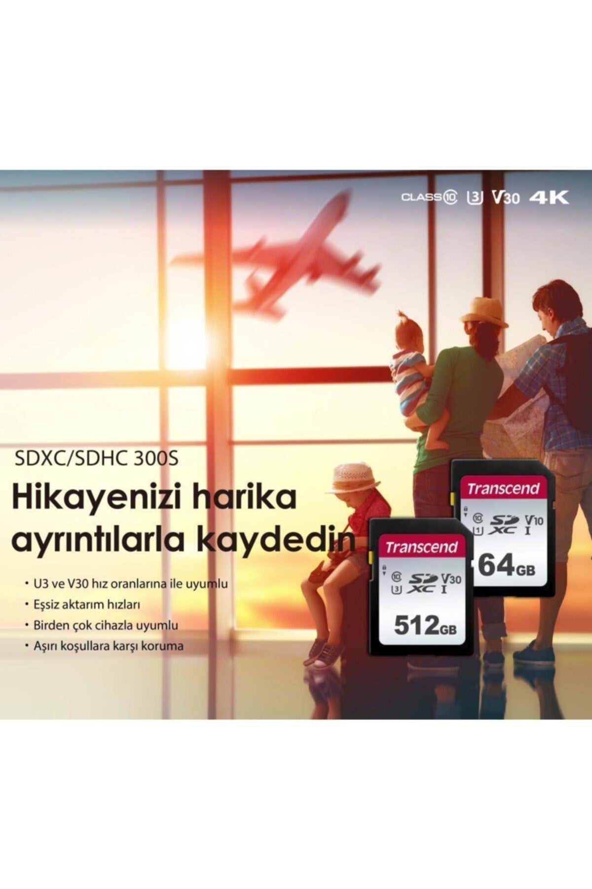 Ts512gsdc300s 512gb Sdxc/sdhc Uhs-ı U3 Sd Hafıza Kartı