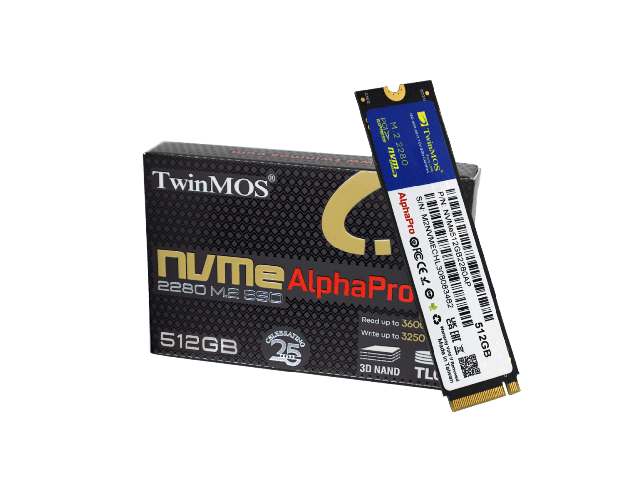 TWINMOS NVMe512GB2280AP AlphaPro M.2 512GB (3600/3250MB/s) PCIe + NVMe (3D NAND) SSD Disk (22x80MM)