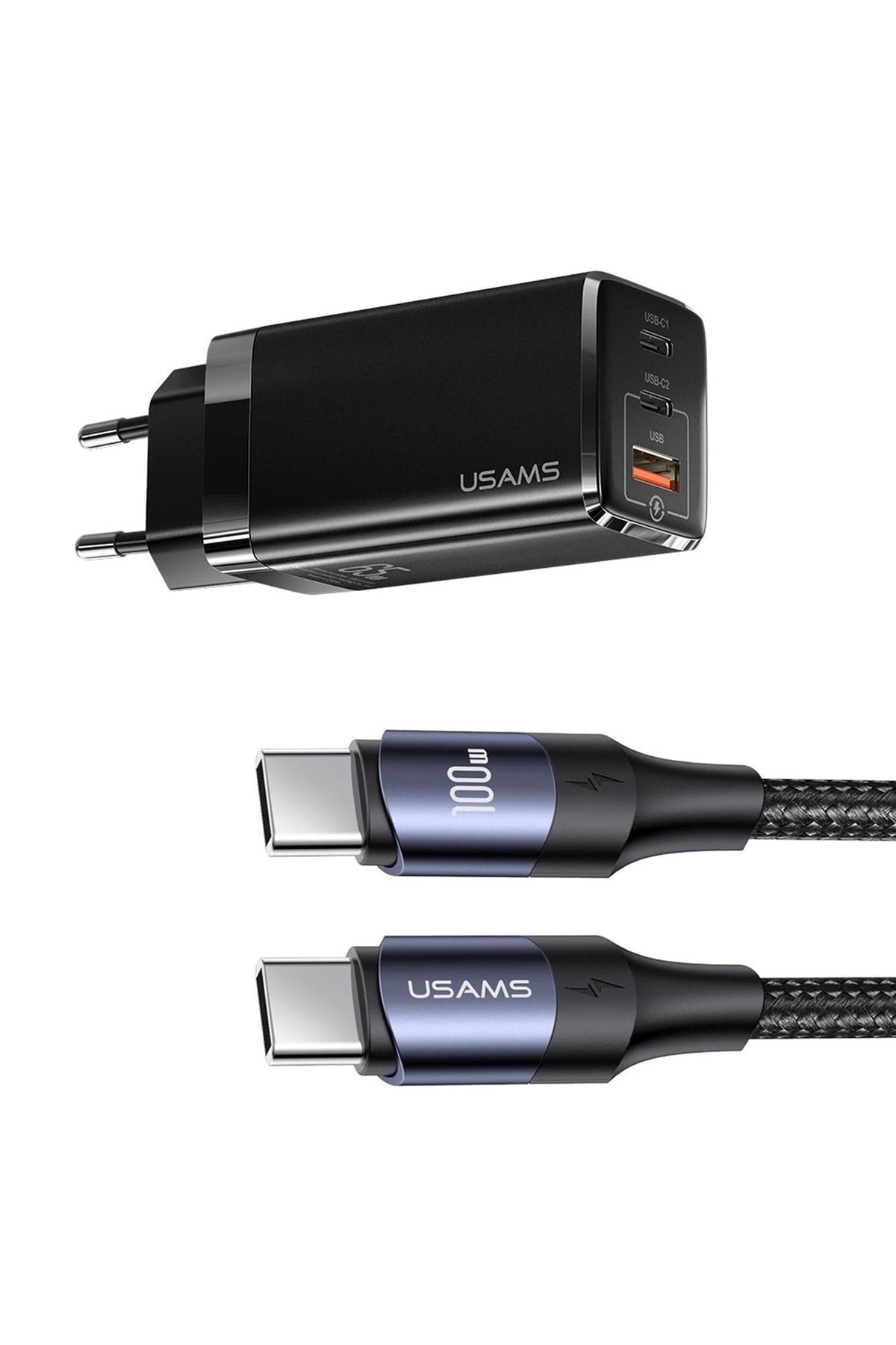 Us-cc110b 65w Gan Şarj Başlığı + Us-sj524 100w Type-c Çipli, Notebook Şarjı Ve Hızlı Şarj Kiti