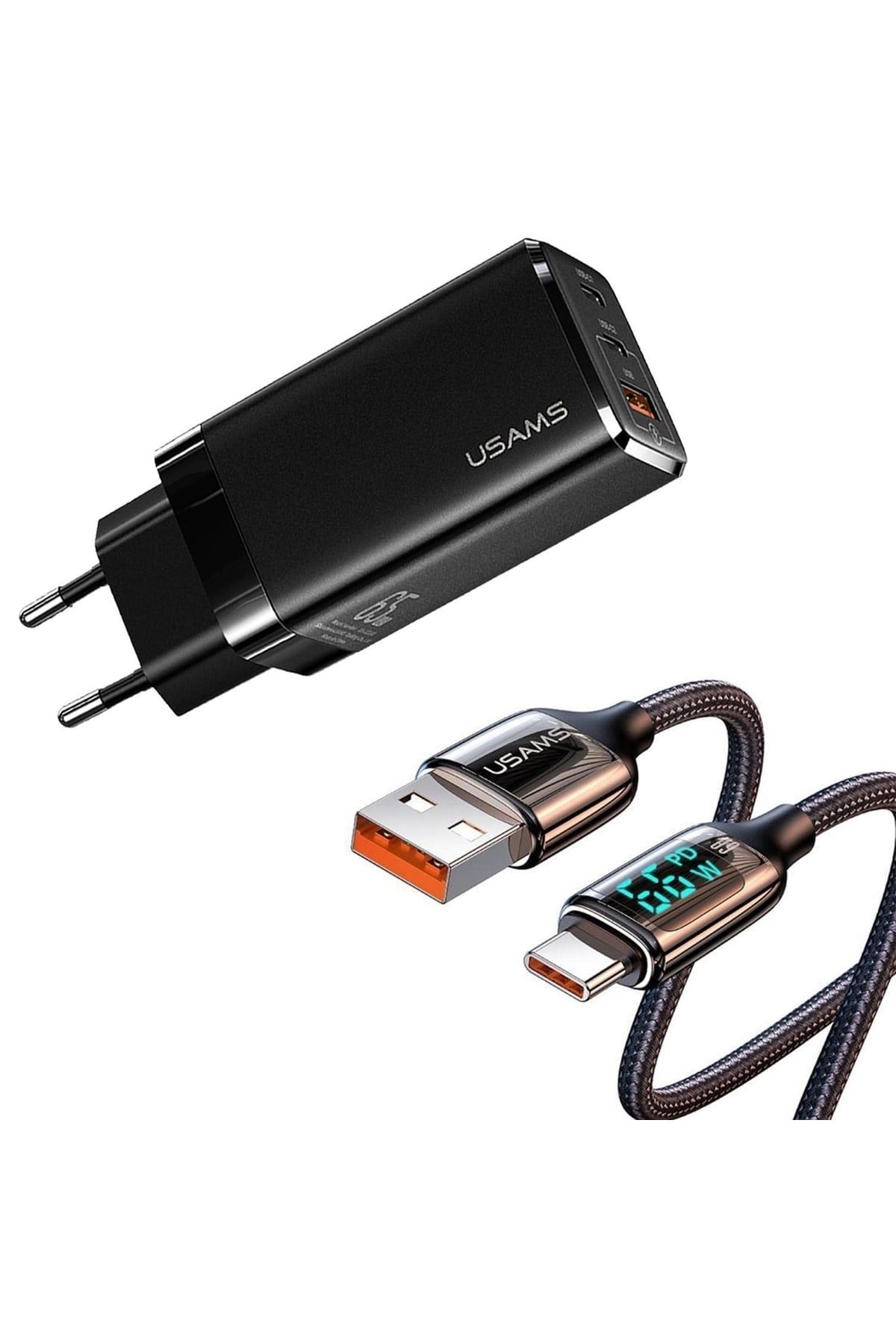Us-cc110b 65w Gan Şarj Başlığı + Us-sj544 66w Type-c Göstergeli, Çipli Hızlı Şarj Kiti