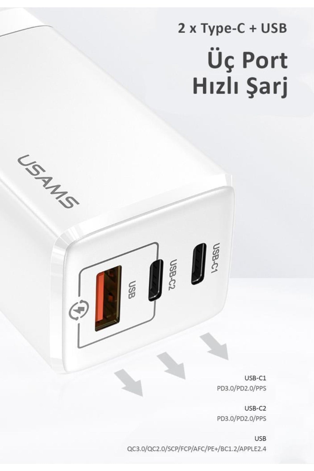 Us-cc110b T33 65w Qc+pd 2type-c+1usb Mini Gan Hızlı Şarj Başlığı-siyah
