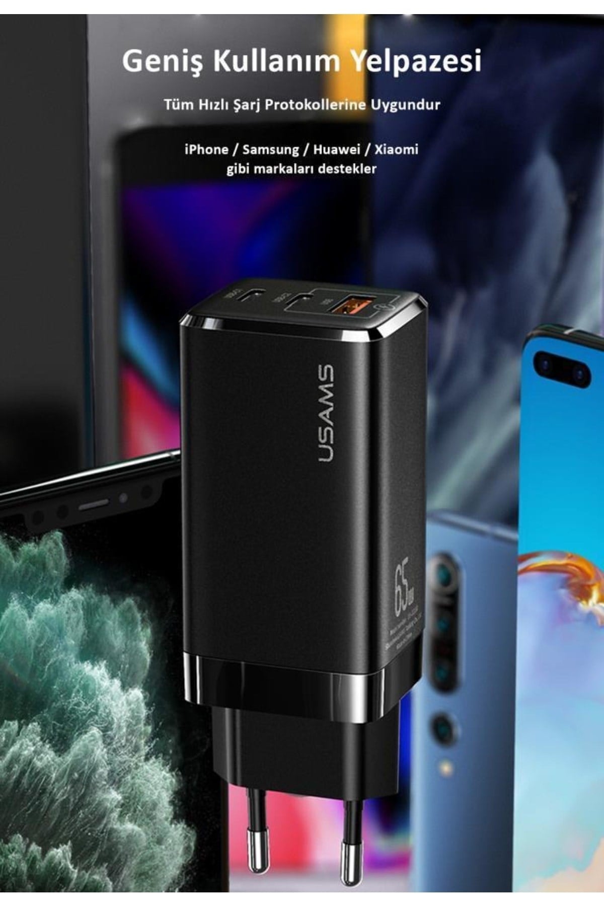 Us-cc110w T33 65w Qc+pd 2type-c+1usb Mini Gan Hızlı Şarj Başlığı-beyaz