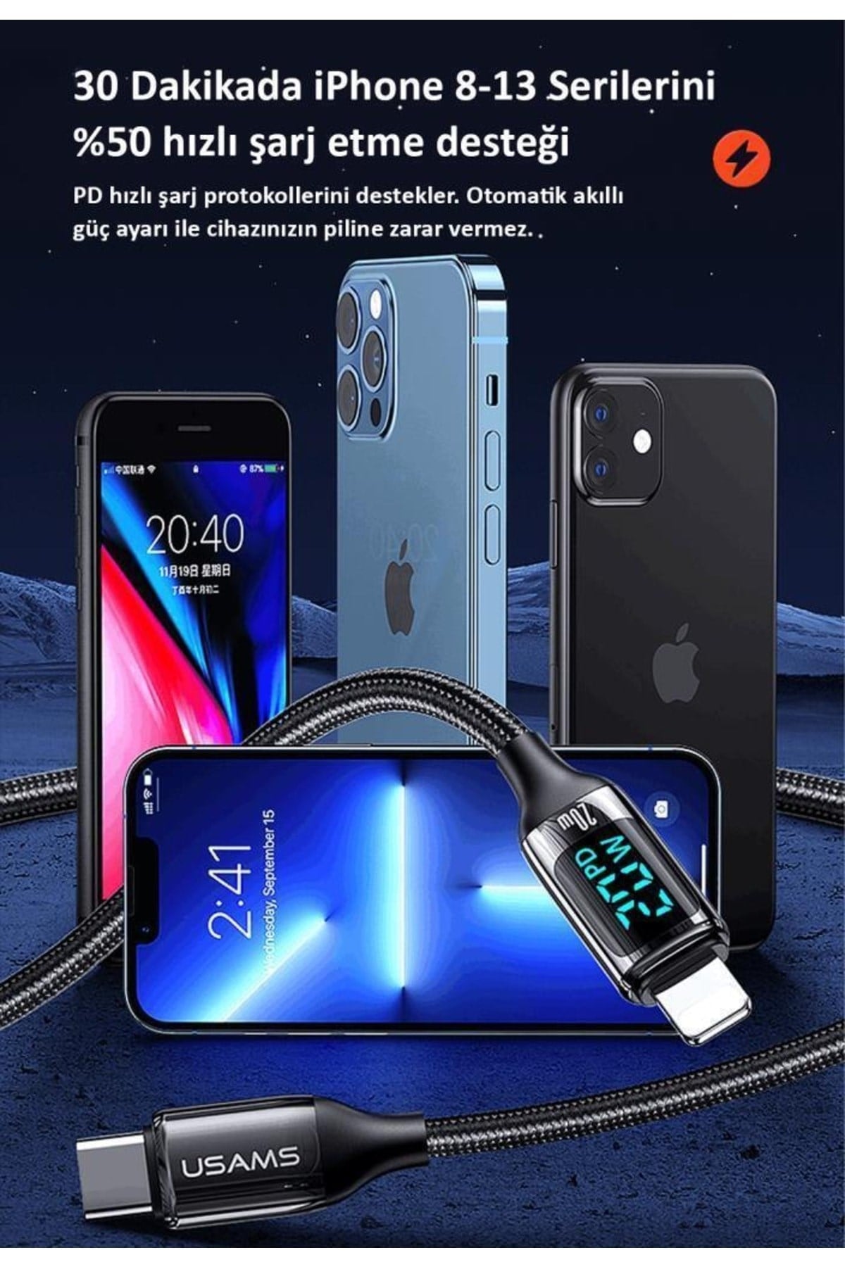 Us-cc133 20w Şarj Başlığı + Us-sj545 20w Ligtning, Çipli, Apple Hızlı Şarj Kiti