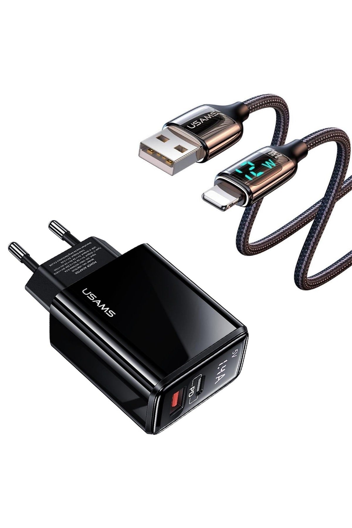 Us-cc133 20w Uyumlu  Şarj Başlığı + Us-sj543 12w Lightning, Çipli, Hızlı Şarj Kiti