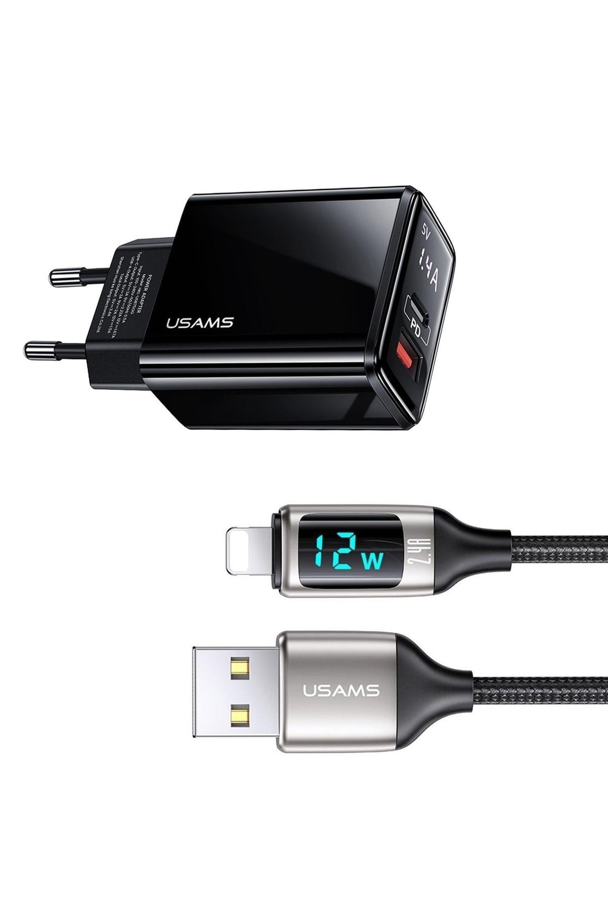 Us-cc133 20w Uyumlu  Şarj Başlığı + Us-sj543 12w Lightning, Çipli, Hızlı Şarj Kiti