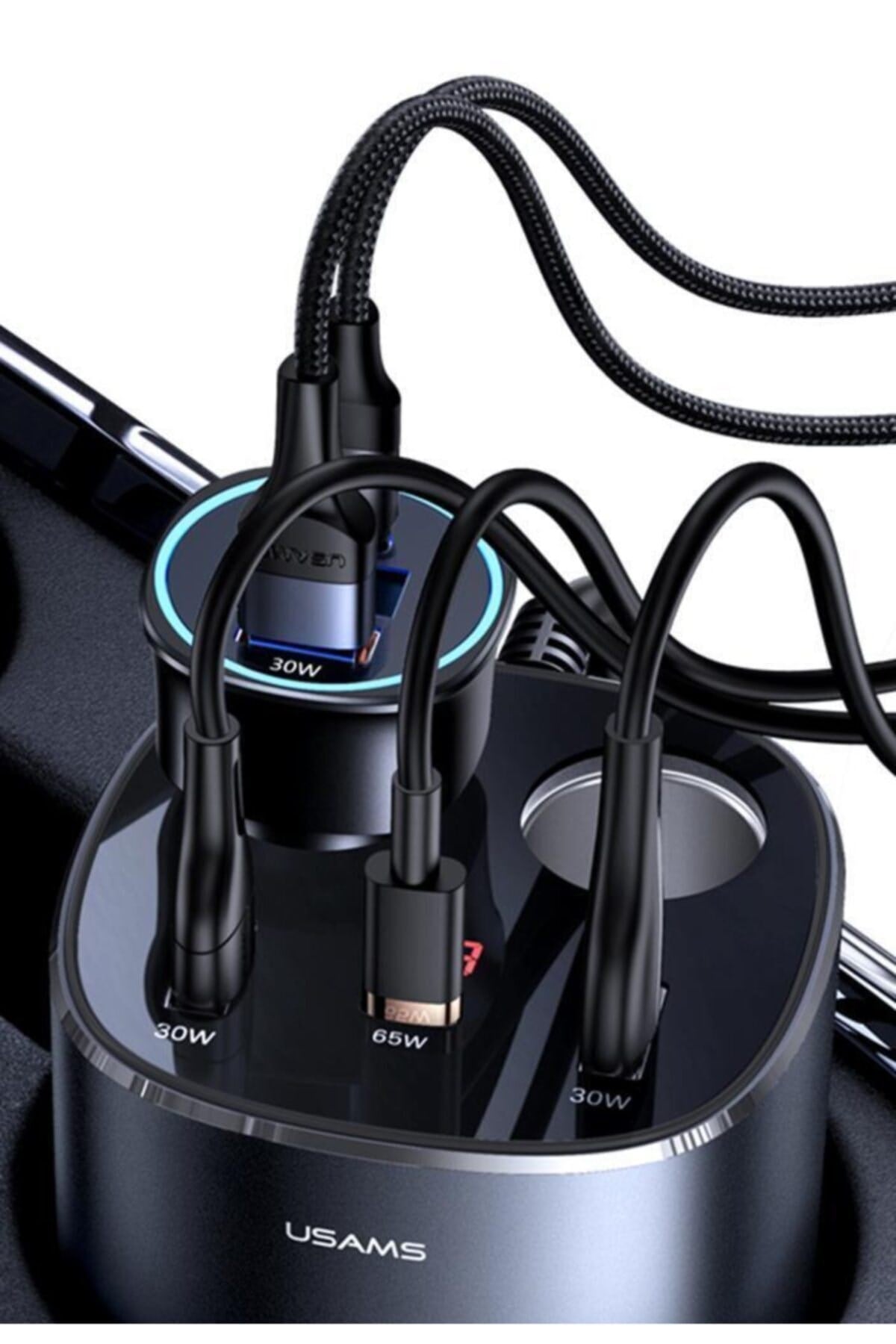 Us-cc151 Dijital Göstergeli 2x30w Usb+1x65w Pd+2x60w Çakmaklık 245w Araç Hızlı Şarj Organizeri