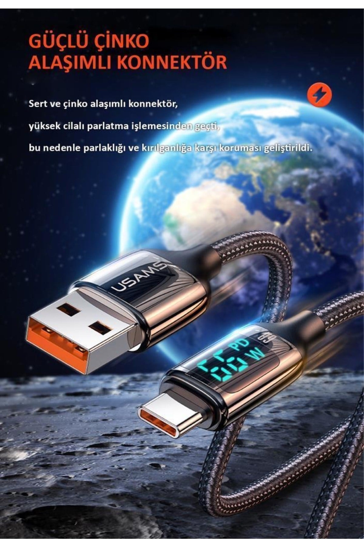 Us-cc152b 33w Şarj Başlığı + Us-sj544 66w Type-c Göstergeli, Çipli Hızlı Şarj Kiti