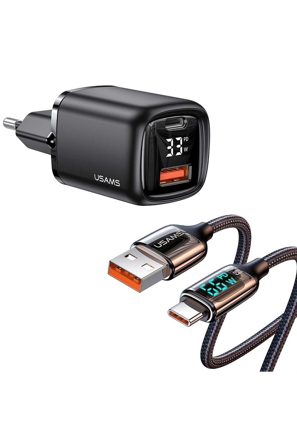 Us-cc152b 33w Şarj Başlığı + Us-sj544 66w Type-c Göstergeli, Çipli Hızlı Şarj Kiti