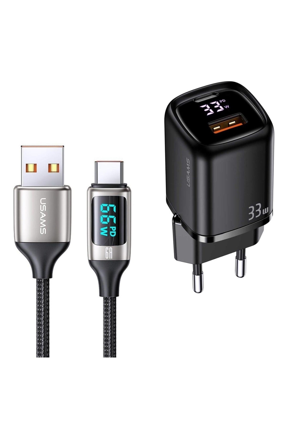 Us-cc152b 33w Şarj Başlığı + Us-sj544 66w Type-c Göstergeli, Çipli Hızlı Şarj Kiti